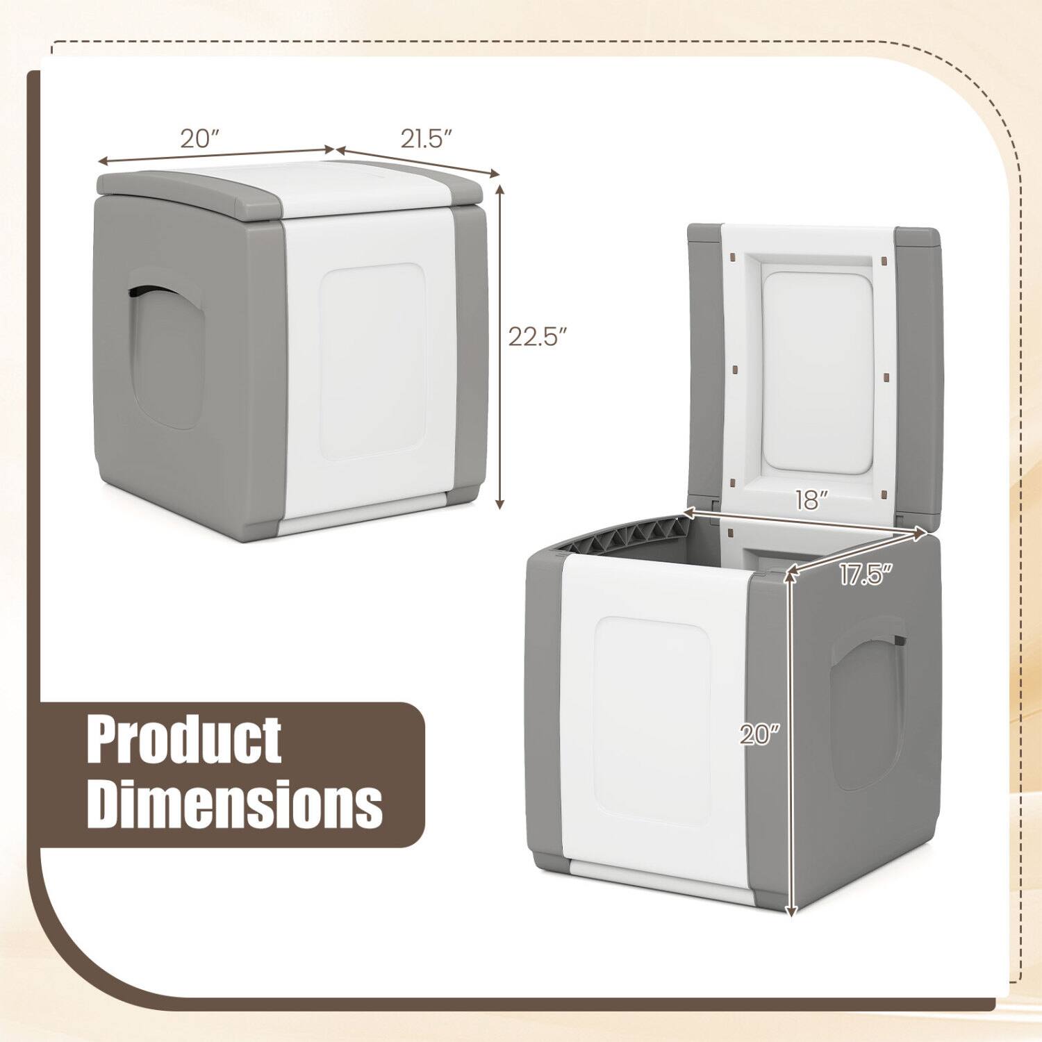 20"  
21.5"  
22.5"  
18"  
17.5"  

Product Dimensions