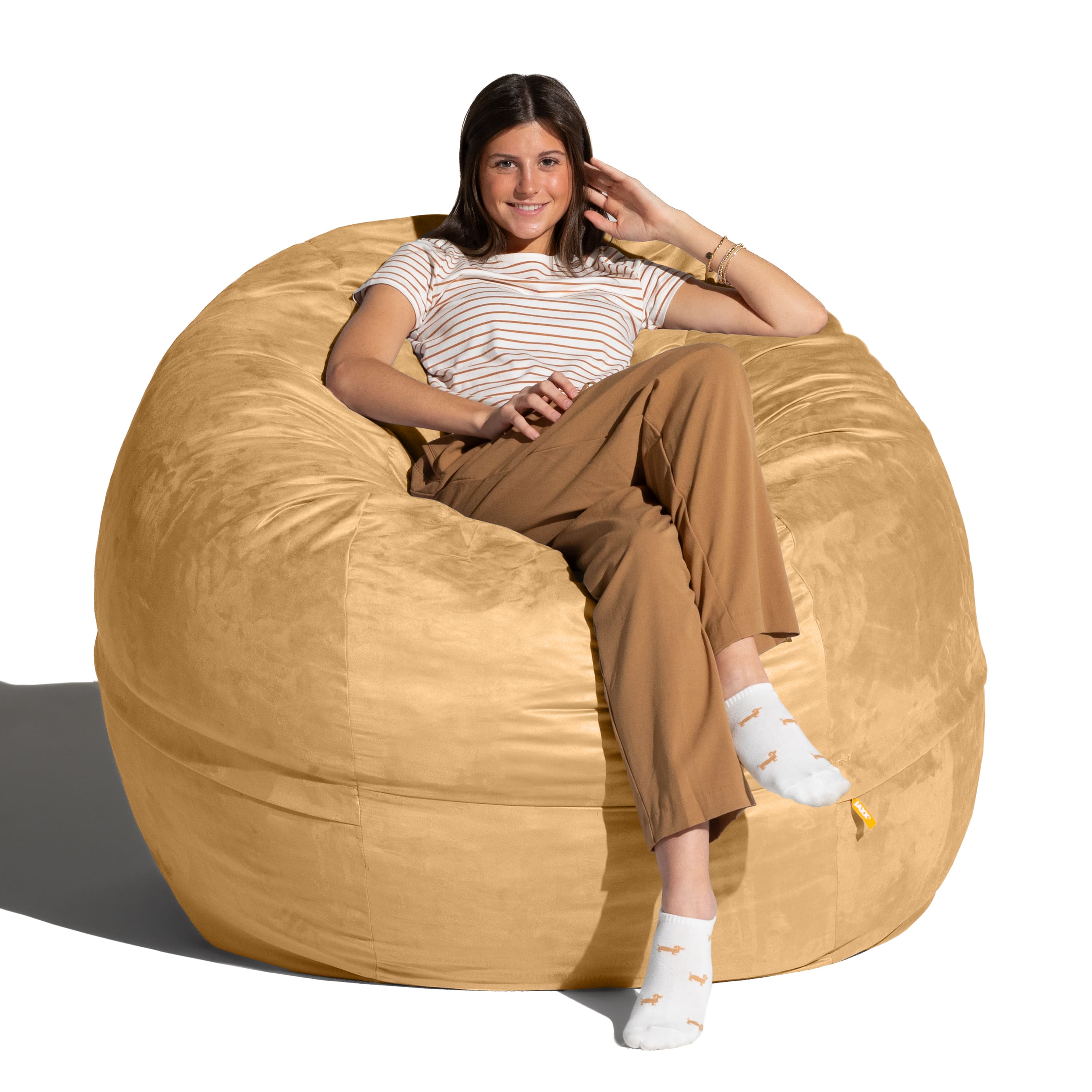 Jaxx - Basics 5 Foot Large Adult Bean Bag Chair, Oversized with Filler - Beige