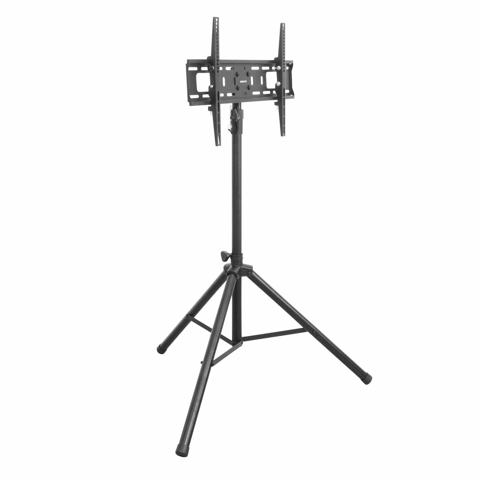 Left. Mount-It! - Heavy‑Duty Portable Tripod TV Stand for 32″–70″ Screens with Adjustable Height, Tilt & Non‑Slip Feet - Black.