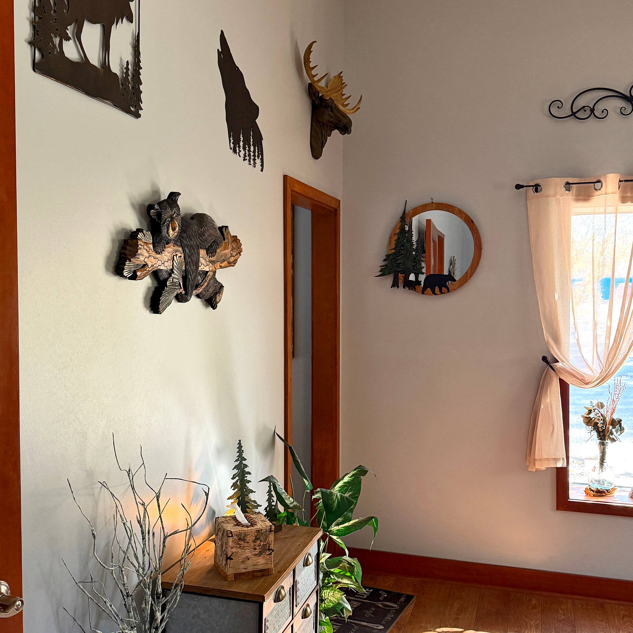 Alt View 5. Zeckos - Bear on Branch Wood Wall Sculpture 31in Rustic Lodge Cabin Wall Art - Brown.