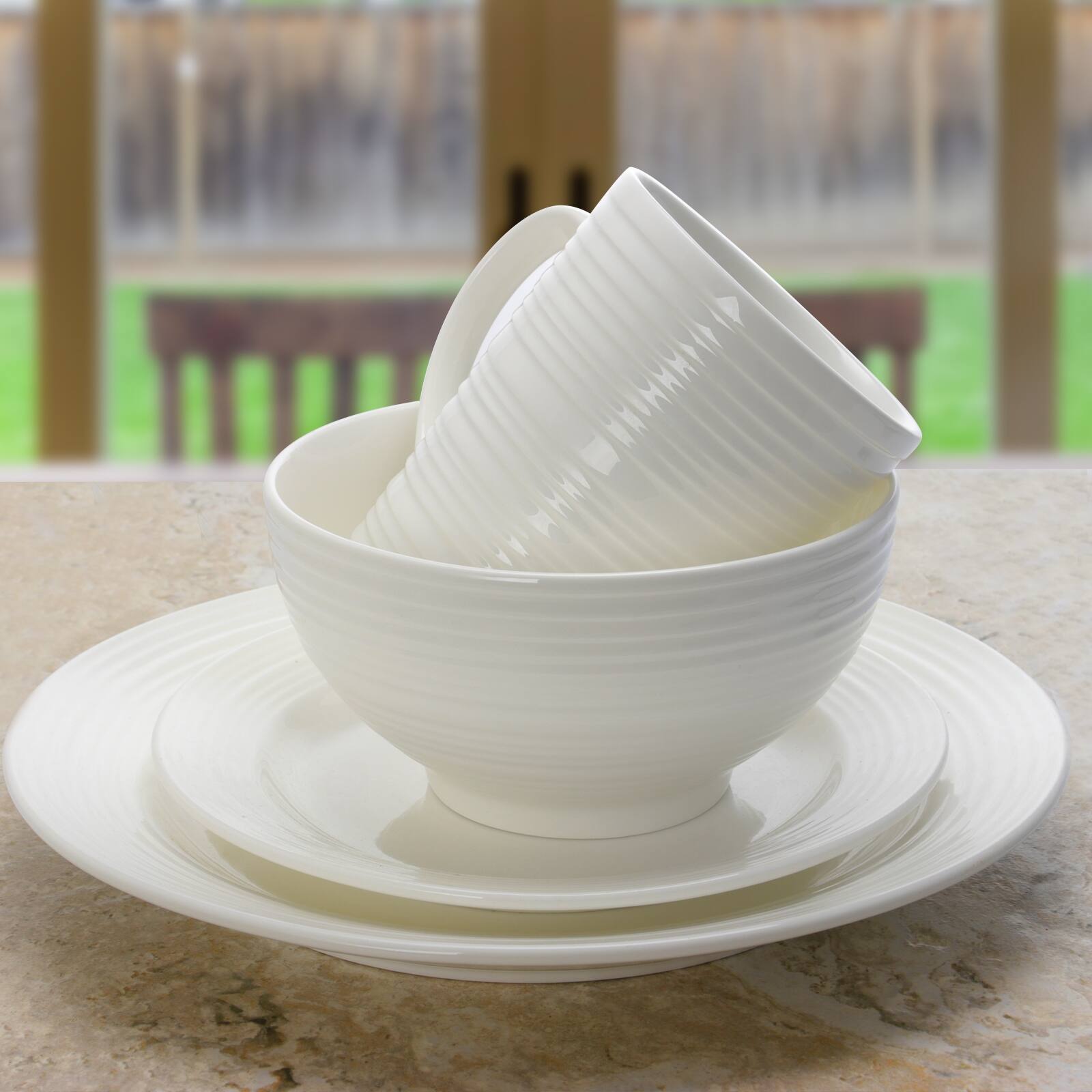 Alt View 3. Gibson - Gibson Home Amelia Court 16 Piece Dinnerware Set in White  Embossed - White.