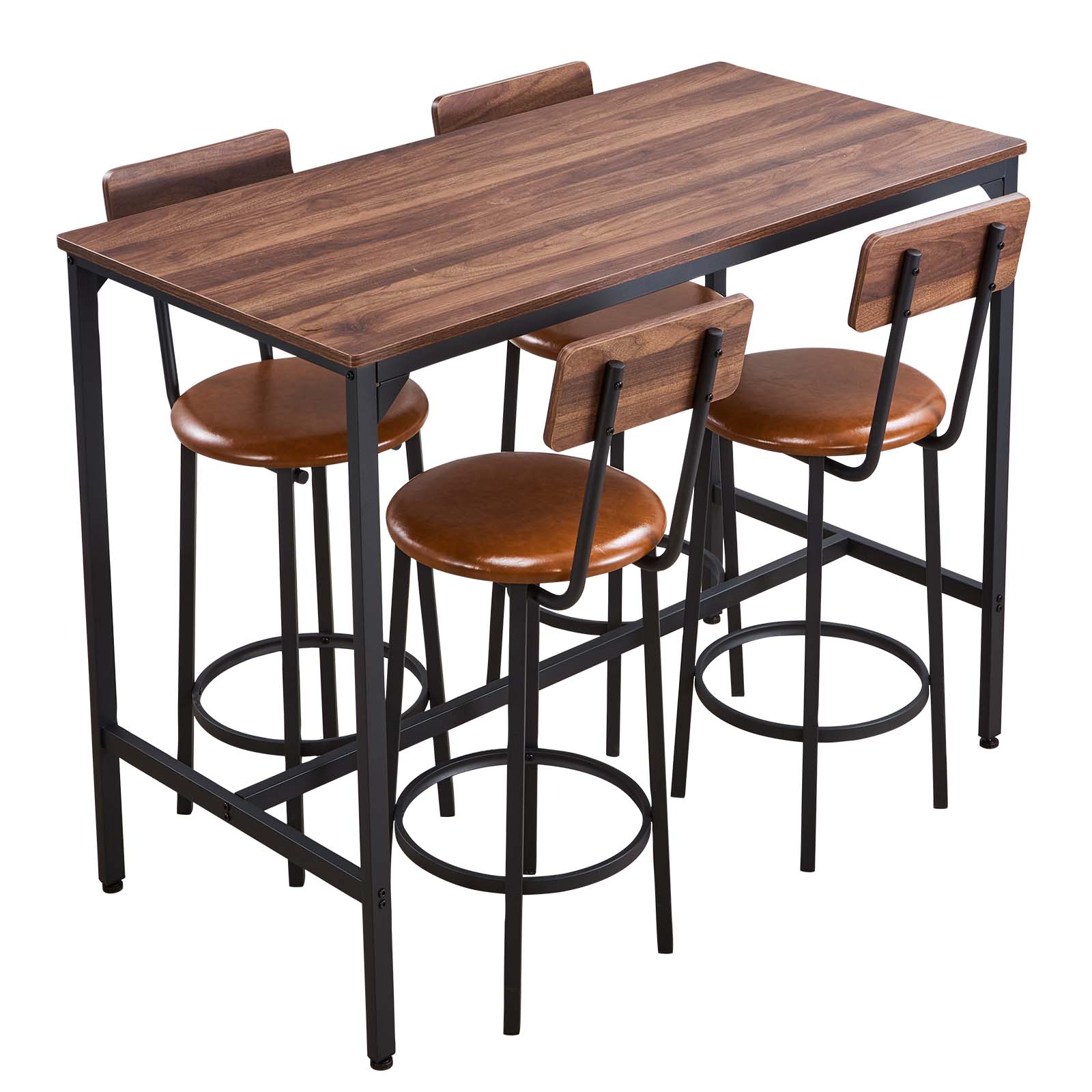 Alt View 5. VEVOR - Bar Table, 5PCS 47″ Bars Tables Set, Bar Tables and Chair Set with Rounded Edge Design, Rectangular Pub Table - Walnut + black.