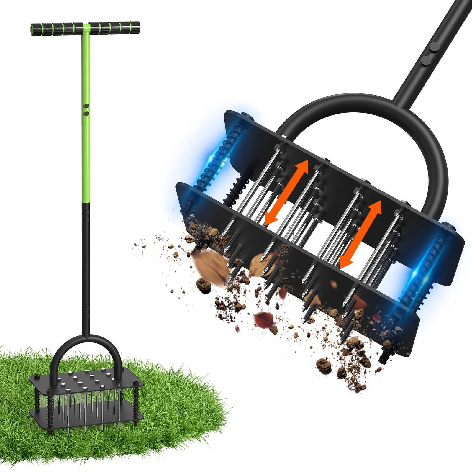 Alt View 3. Steelite - Heavy Duty Manual Core Lawn Aerator Tool with 16 Steel Spikes Long Handle & Wide Plate - Green.
