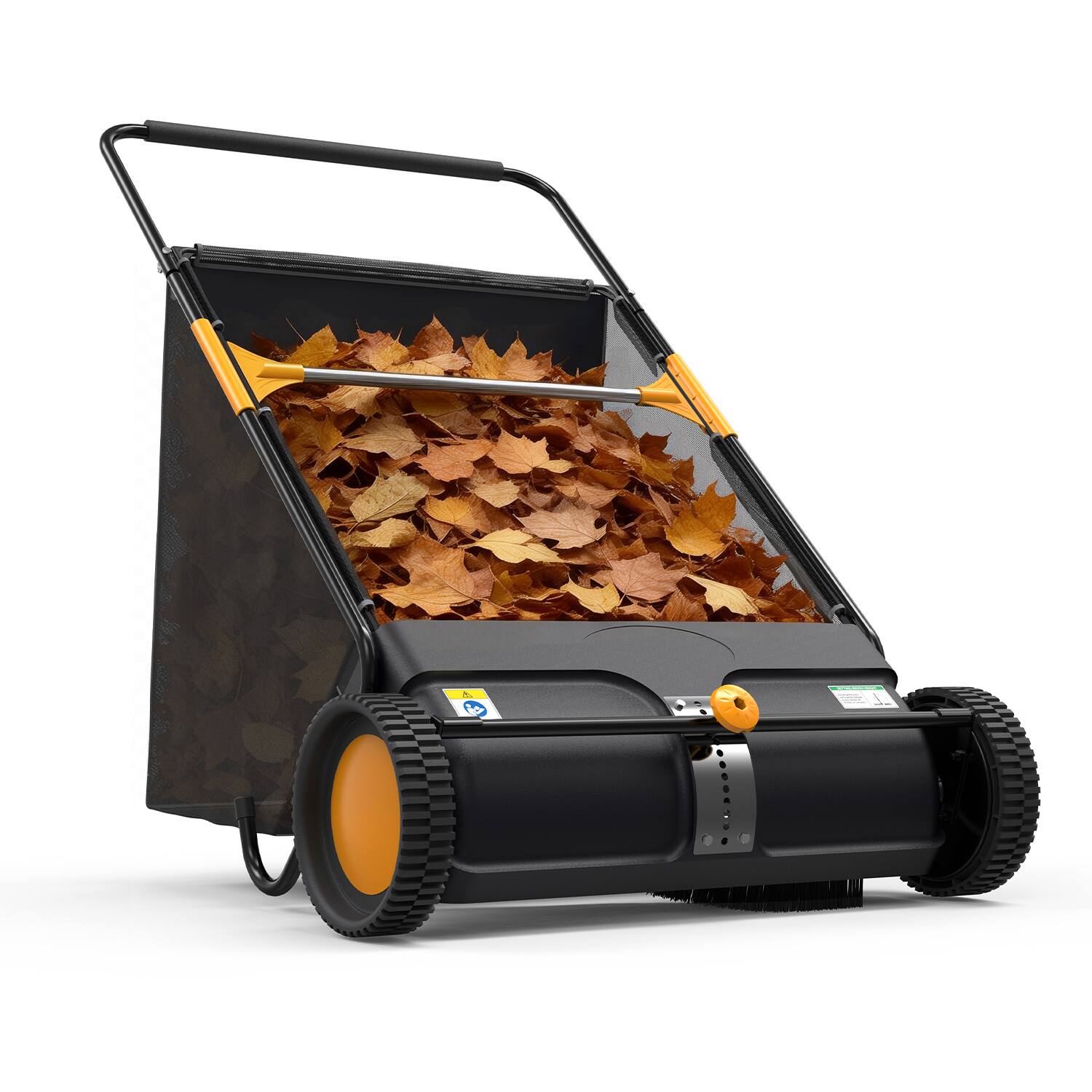 Front. TMWINGS - 26" Push Lawn Sweeper, Leaf & Grass Collector with 7.0 cu.ft. Hopper Bag, Spinnings Brushes & Rubber Wheels, Foldable - Black.