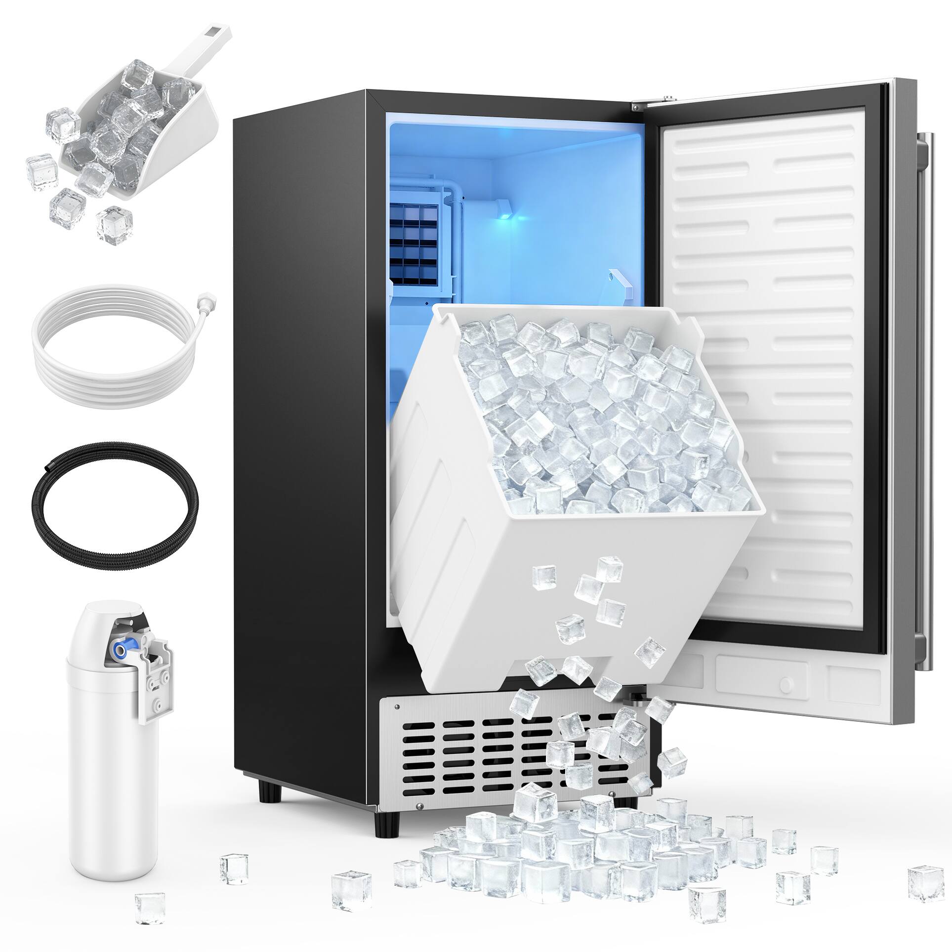 Front. Coolski - Coolski 15’’W Under Counter Ice Maker, Commercial Ice Machine 80 LBS/Day with 25 LBS Storage - Silver.