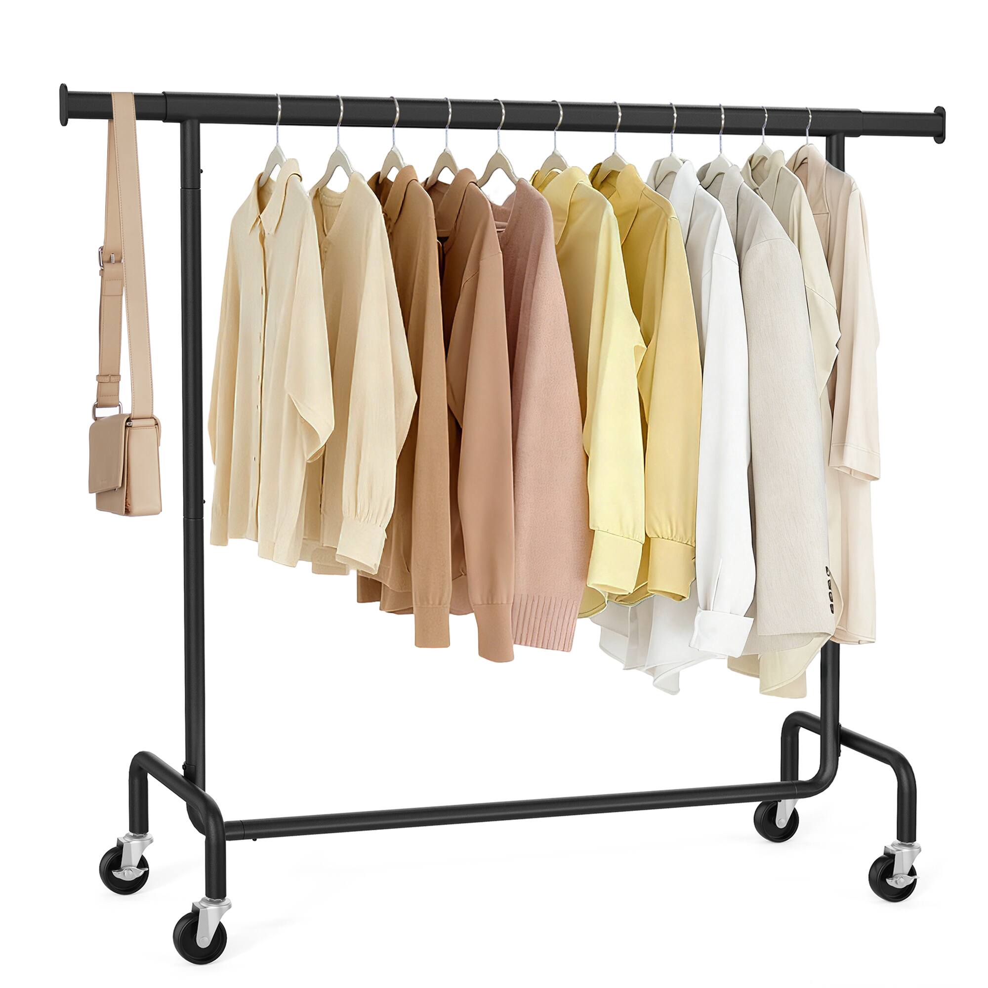 Front. Songmics Home - Clothes Rack with Wheels, Heavy-Duty Garment Rack with Extendable Hanging Rod, 286.6 lb Load Capacity, Clothing Rack - Matte Black.