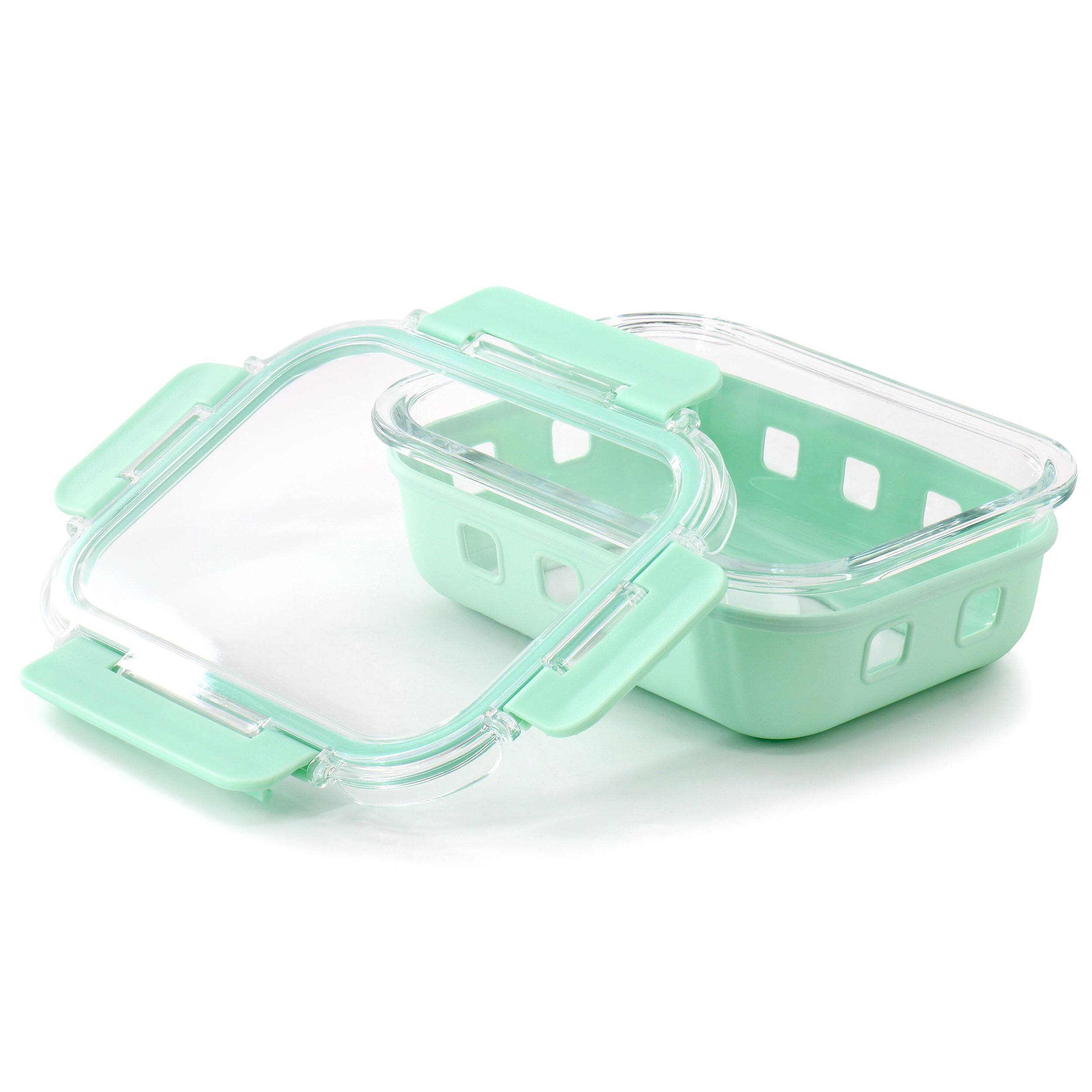 Angle. Martha Stewart - Martha Stewart 21 Ounce Glass Container with Snap On Lid in Mint - Mint.