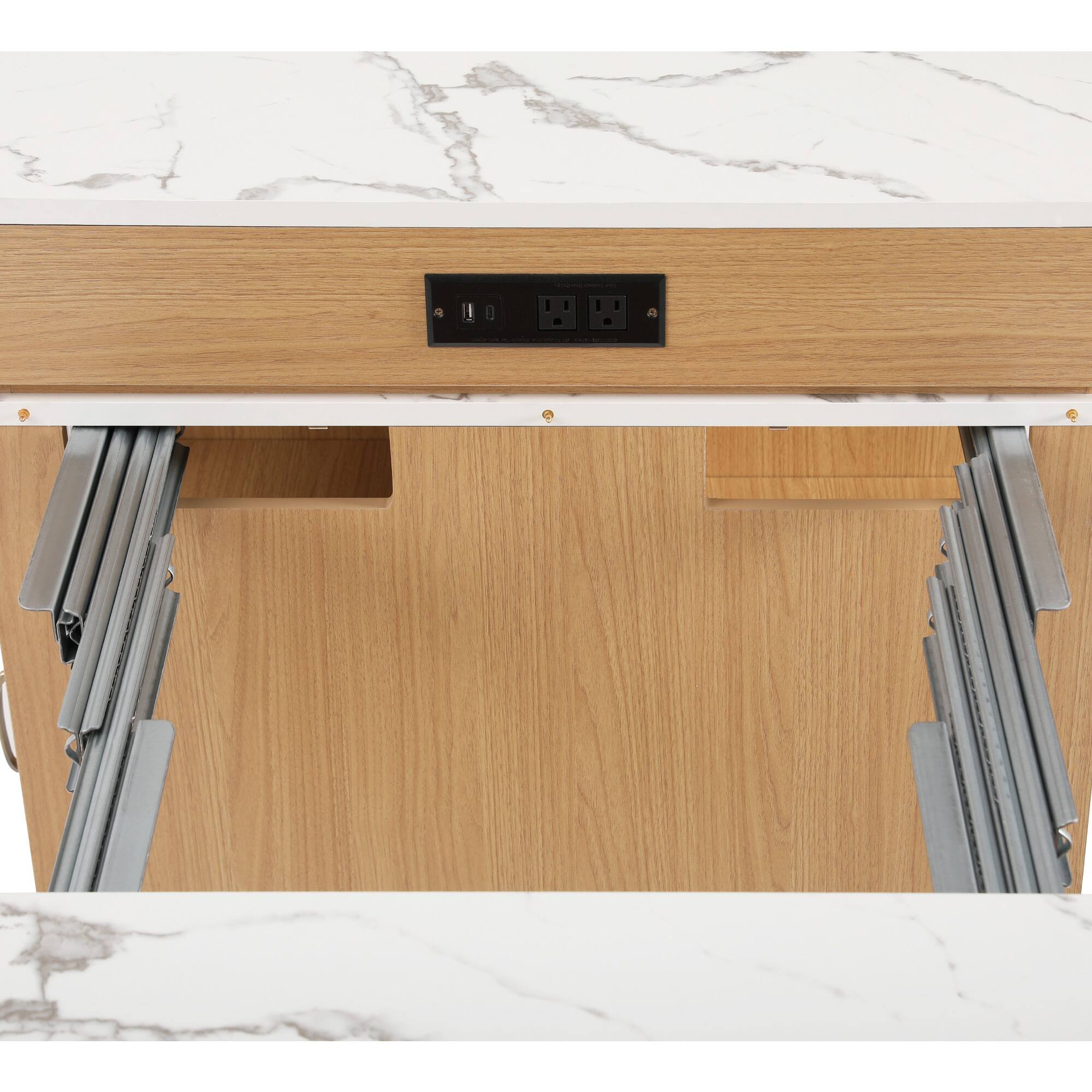 Alt View 7. PexFix - 59.5" Kitchen Island Cart with Extendable Dining Table and Built-in Power Outlet - Natural.