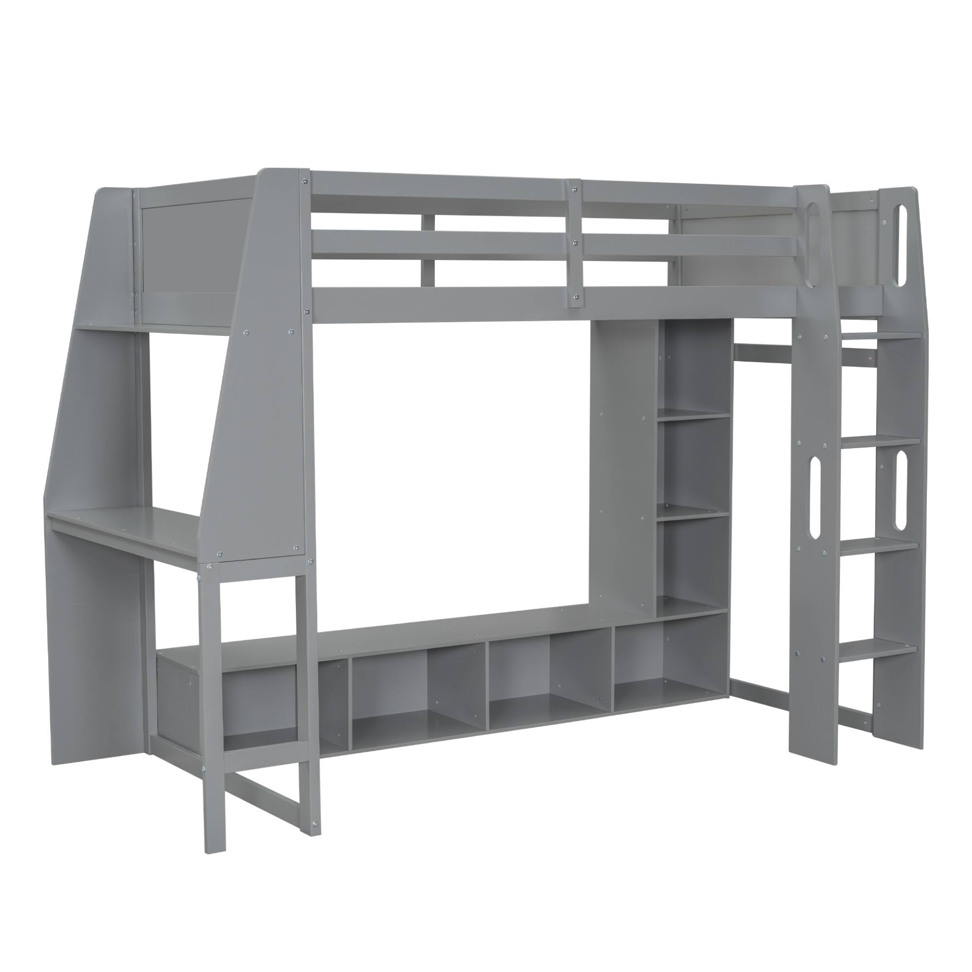 Alt View 1. Anysun - Sturdy Wood Frame Twin Size Gaming Loft Bed with Hanging Clothes Rack and Multi-storage Shelves, Assembly Required - Gray.