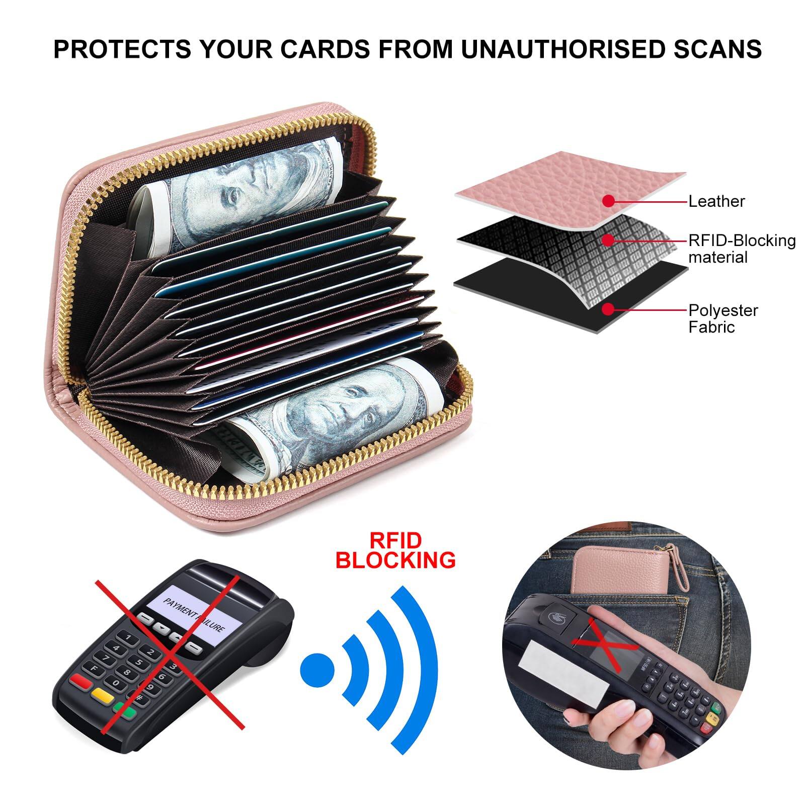 Back. Jadie Link - Credit Card Holder Rfid Case Wallet Small Accordion Zipper Organizer Women Men High-quality Leather Credit Card Holder - Stone Jasper.