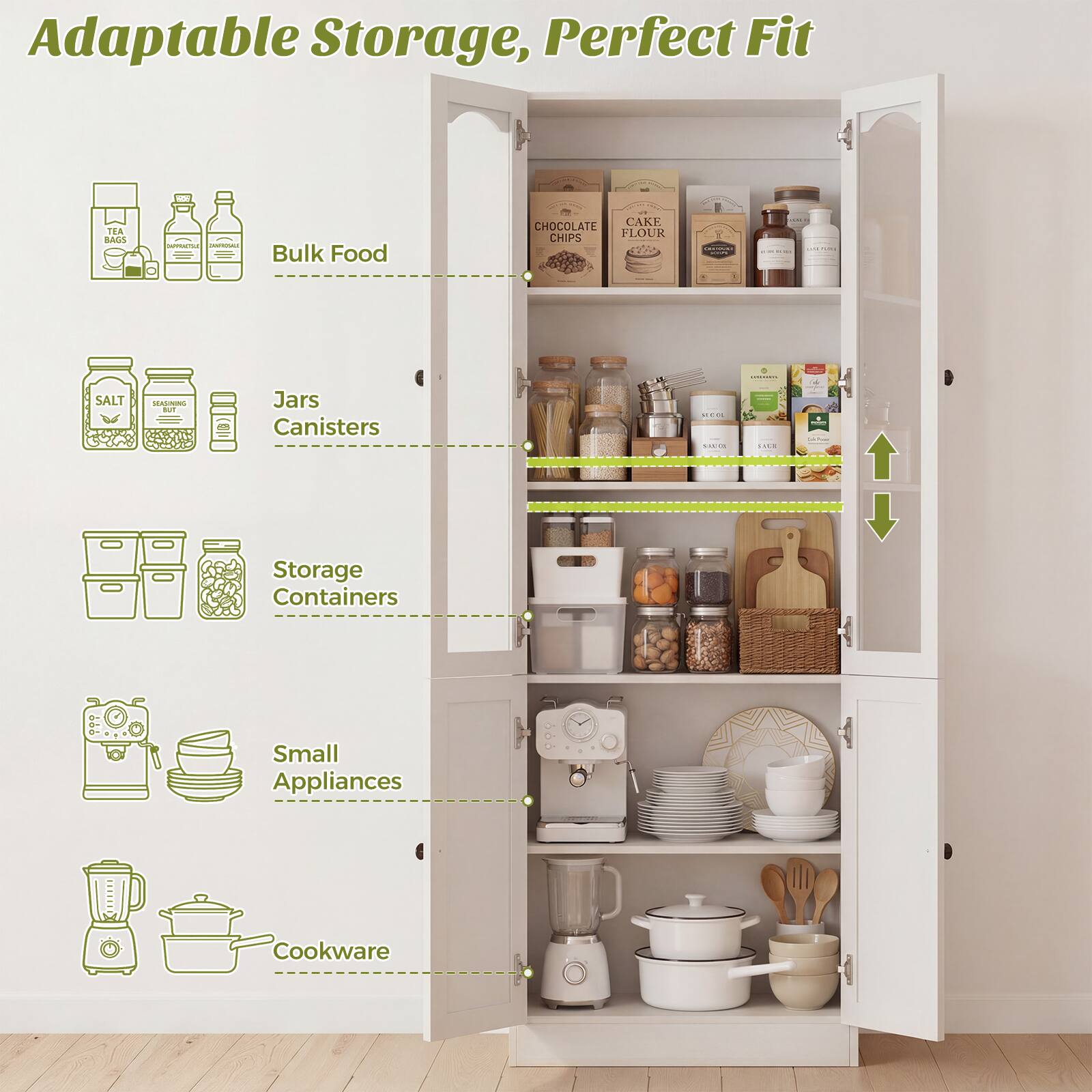Adaptable Storage, Perfect Fit

- Bulk Food
- Jars Canisters
- Storage Containers
- Small Appliances
- Cookware
