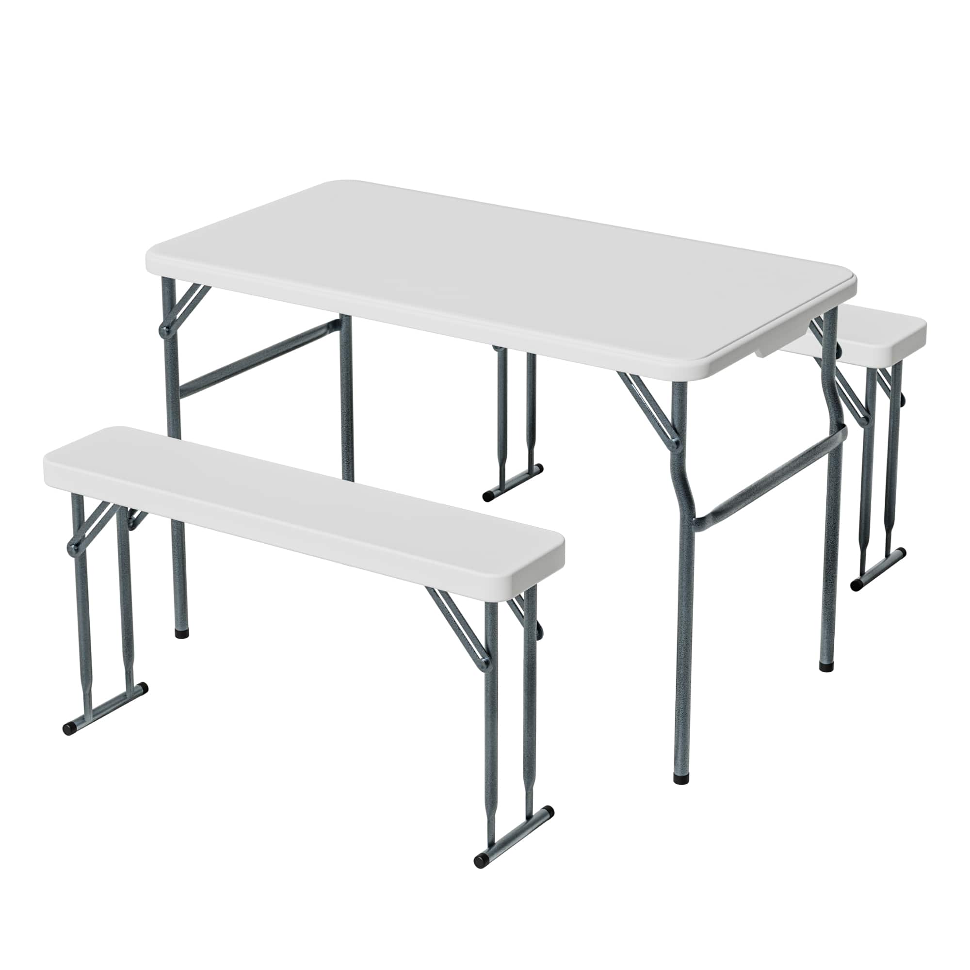 Decksplore - Portable Folding Camping RV Picnic Table and Bench Set - White