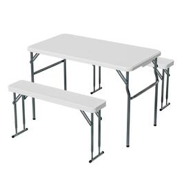 Decksplore - Portable Folding Camping RV Picnic Table and Bench Set - White