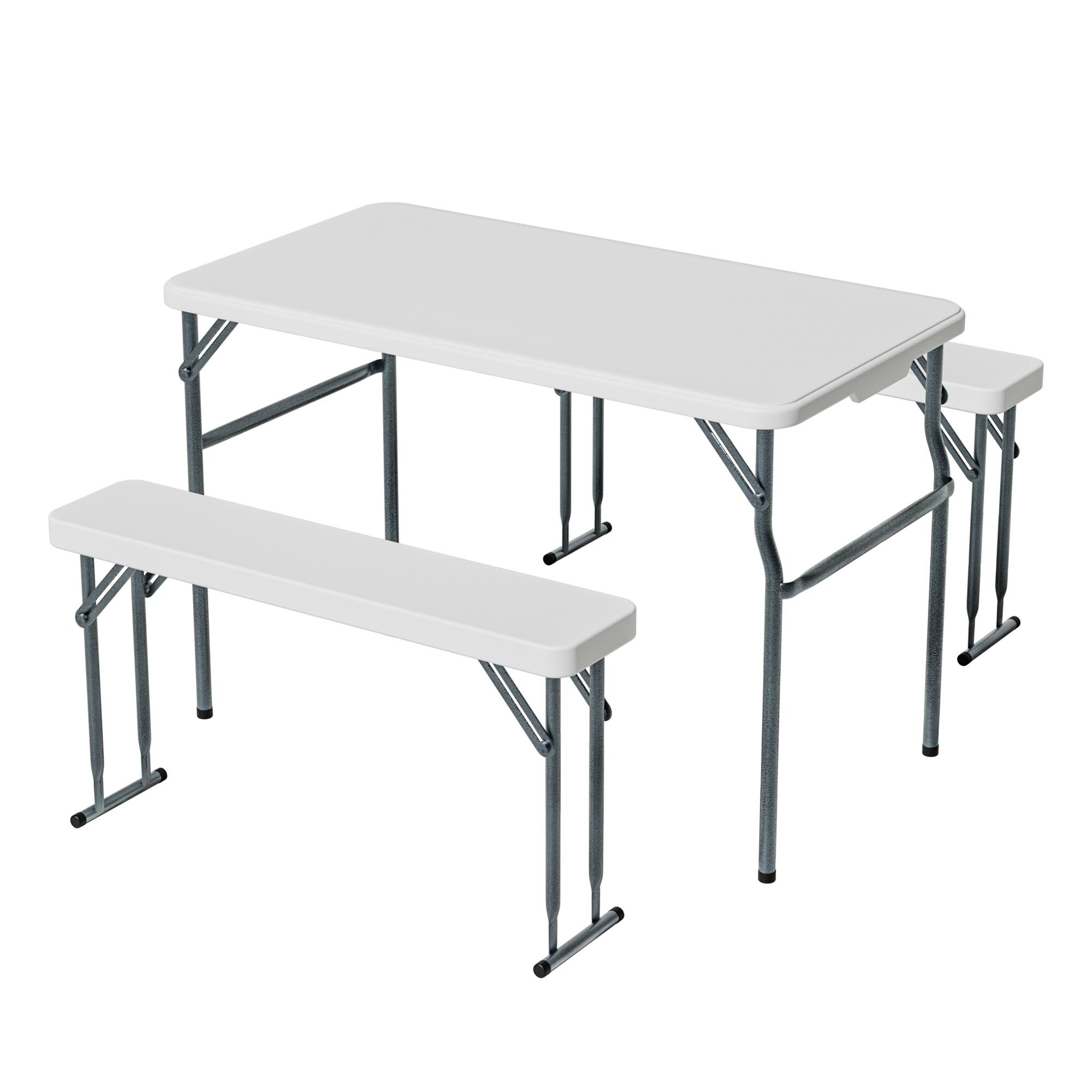 Front. Decksplore - Portable Folding Camping RV Picnic Table and Bench Set - White.