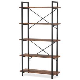 Hivvago - Modern Industrial 5-Shelf Bookcase with Sturdy Metal Frame and Wooden Shelves - Rustic Brown