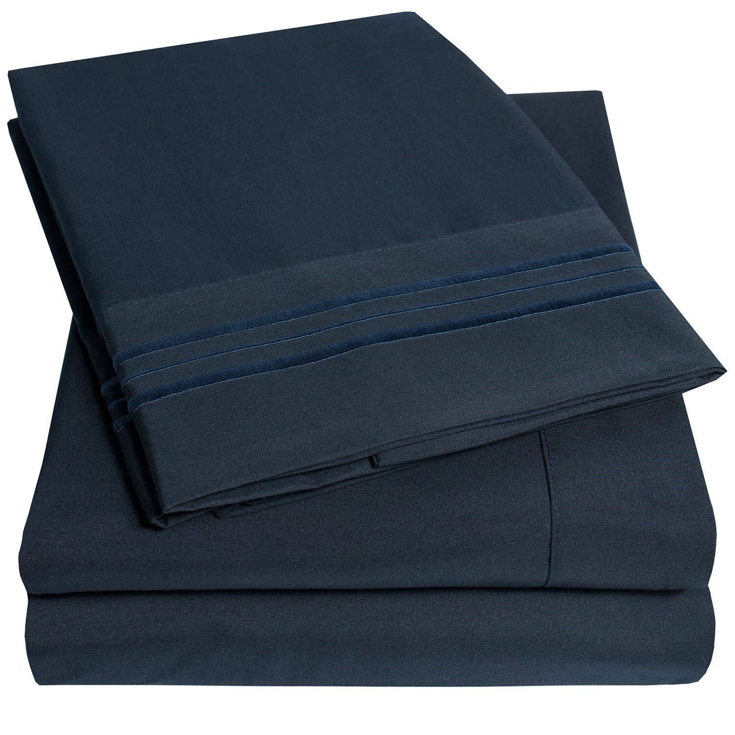 Angle. Sweet Home Collection - 18"-24" Extra Deep Pocket, 3-Piece Bed Sheets Set, Twin - Navy.