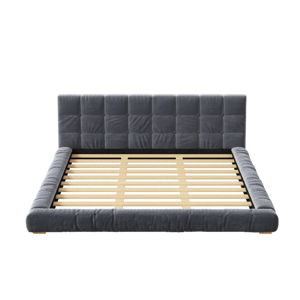 Alt View 9. Loheer - Loheer King Size Upholstered Velvet Platform Bed Frame Gray Low Profile - Gray.