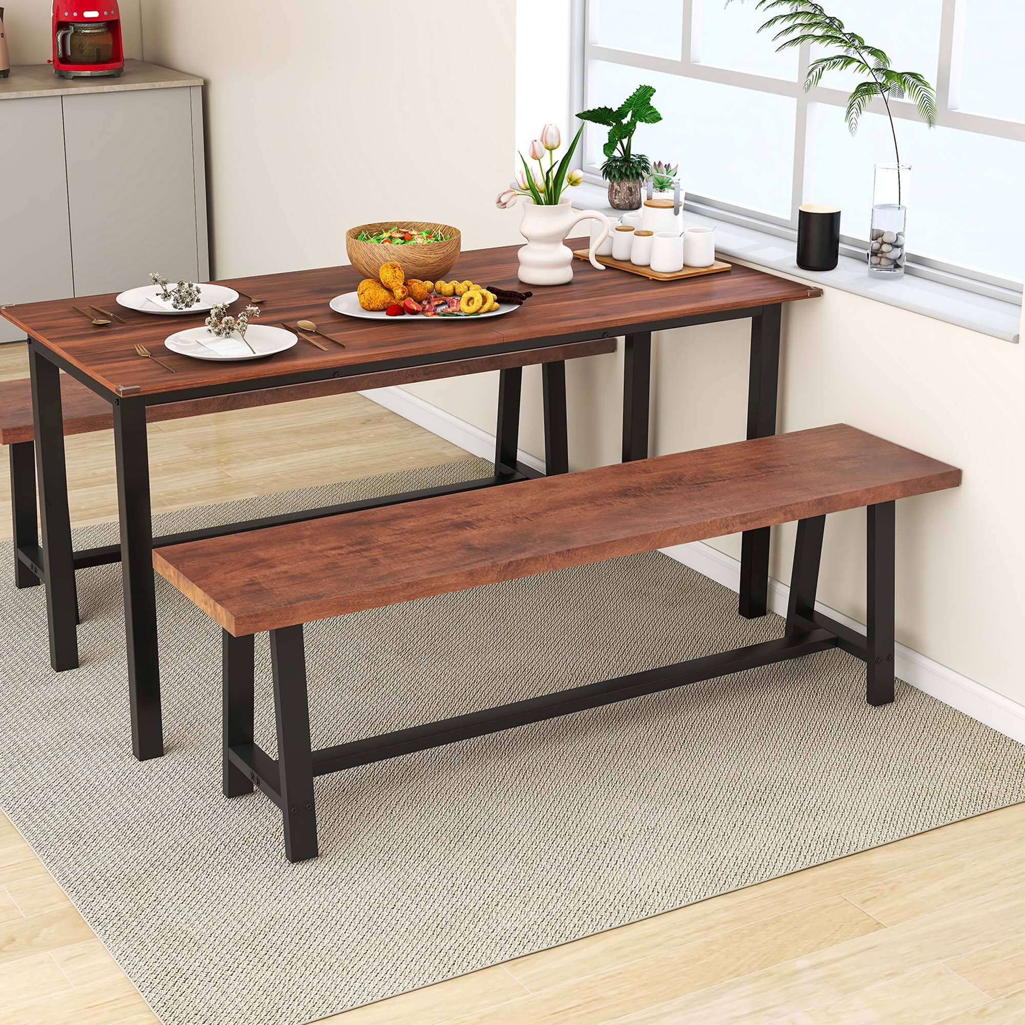 Alt View 12. Costway - 1 PCS 60" Dining Bench 3 Person Entryway Shoe Bench with Metal Frame for Hallway - Walnut & Black.