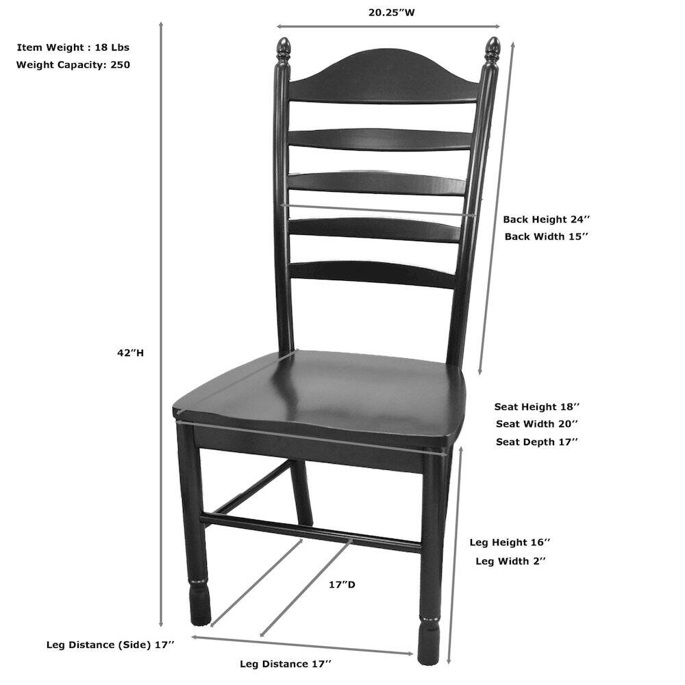 20.25"W  
Item Weight: 18 Lbs  
Weight Capacity: 250  
Back Height 24"  
Back Width 15"  
42"H  
Seat Height 18"  
Seat Width 20"  
Seat Depth 17"  
Leg Height 16"  
Leg Width 2"  
17"D  
Leg Distance (Side) 17"  
Leg Distance 17"