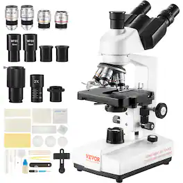 VEVOR - Compound Trinocular Microscope, 40X-5000X Magnification Trinocular Compound Lab Microscope - Black,Gray