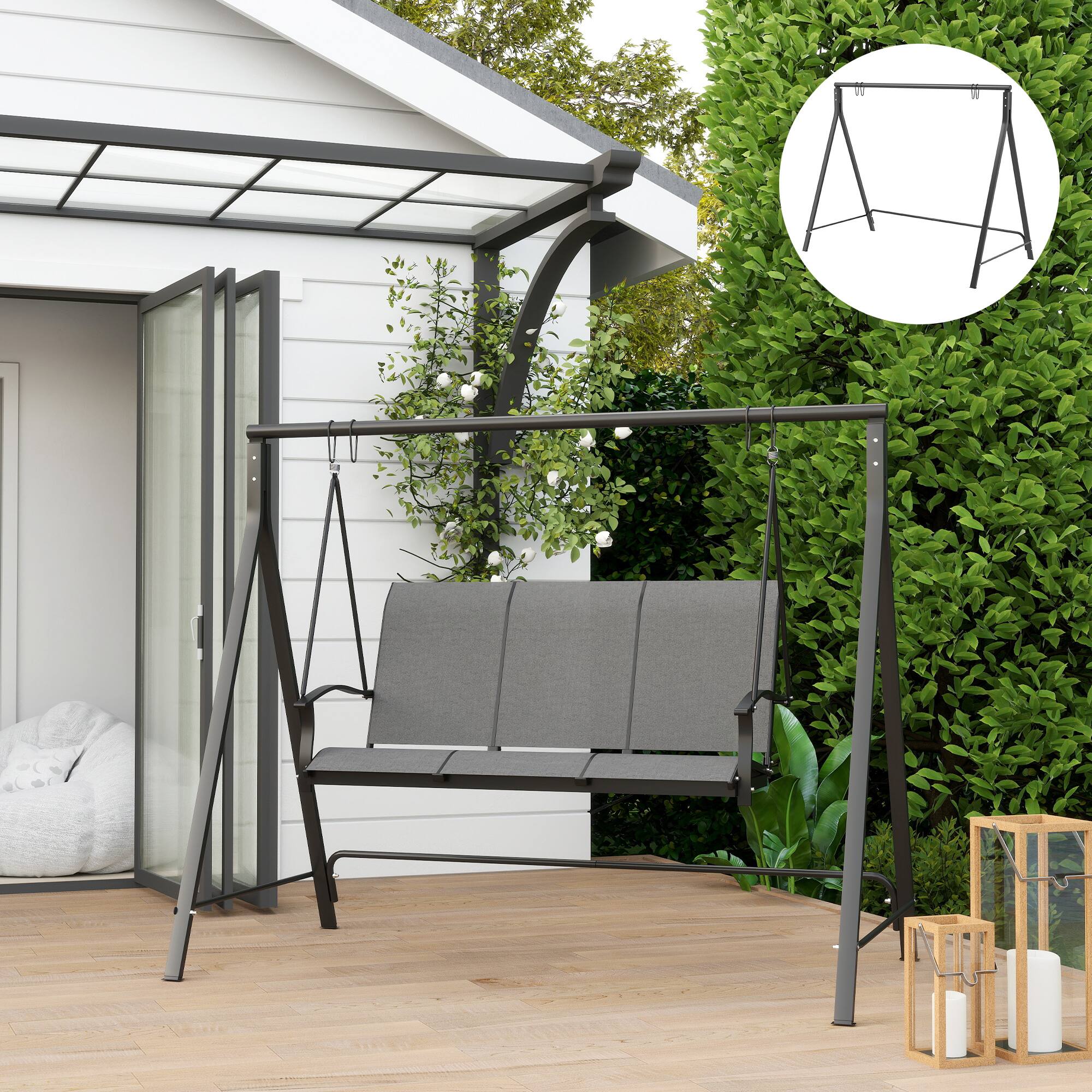 Alt View 2. Outsunny - Outsunny Metal Porch Swing Stand Heavy Duty Swing Frame - Black.