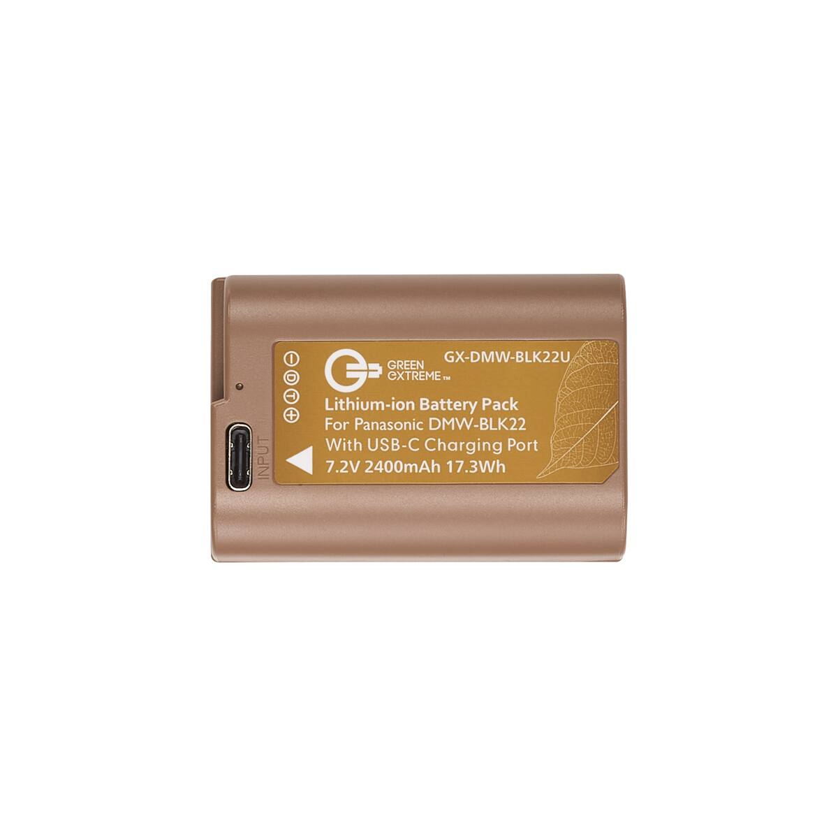 I GX-DMW-BLK22U GREEN C EXTREME™ Lithium-ion Battery Pack + For Panasonic DMW-BLK22 With USB-C Charging Port 7.2V 2400mAh 17.3Wh