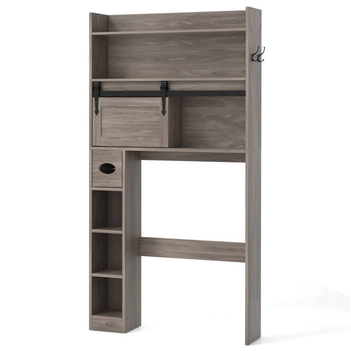 Front. SlickBlue - Freestanding Toilet Storage Cabinet with Adjustable Shelves, Bathroom Organizer - Grey.