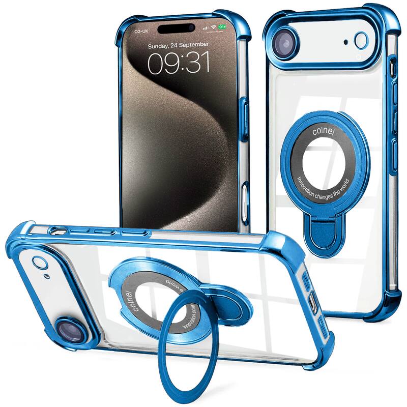 Entronix - Magnetic Case for iPhone 17 Air - Clear Back with Luxury Glossy Finish - Blue