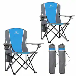 JETRANSPORT - Oversized Outdoor Folding Camping Chair 2 Pack Heavy Duty Arm Chairs With Cup Holder And Storage Bag 350 - Blue Grey 2 Packs