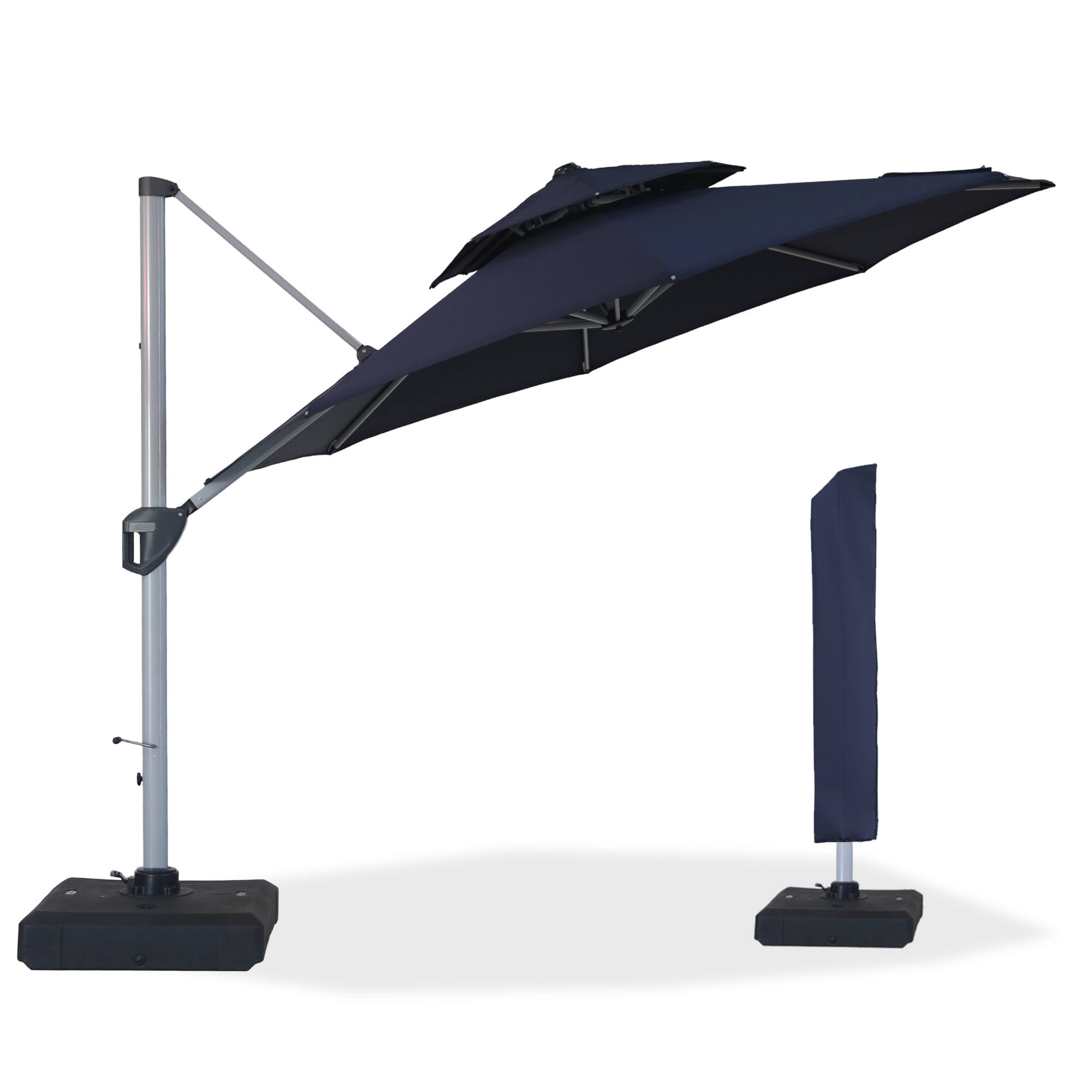 Angle. Mondawe - 11 ft. Octagon Cantilever Patio Umbrella Aluminum 360°with Umbrella Cover - Navy Blue.