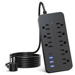 Dazzed Corner - Surge Protector – 8 Outlets, 4 USB (1 USB-C), 4Ft Flat Plug - Black