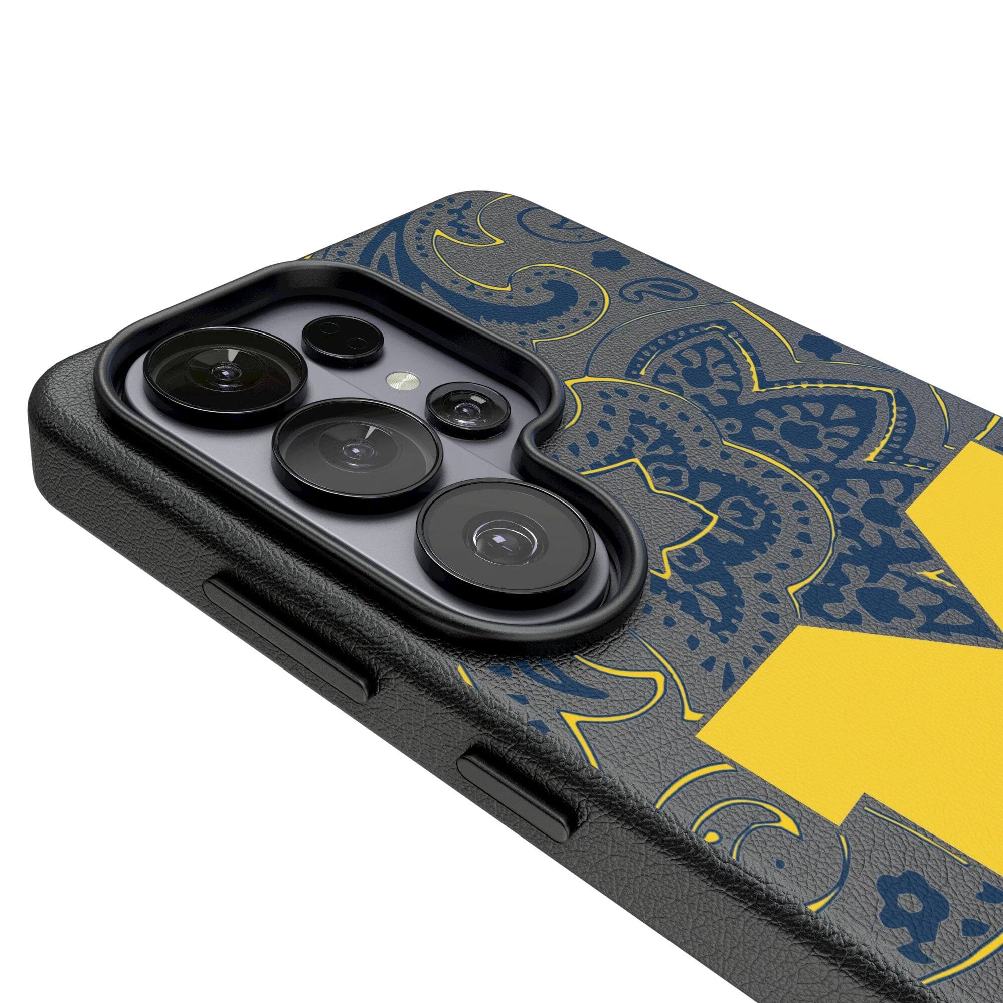 Alt View 2. Keyscaper - Michigan Wolverines Paisley Galaxy Magnetic Bump Case - S25 Ultra - Black.