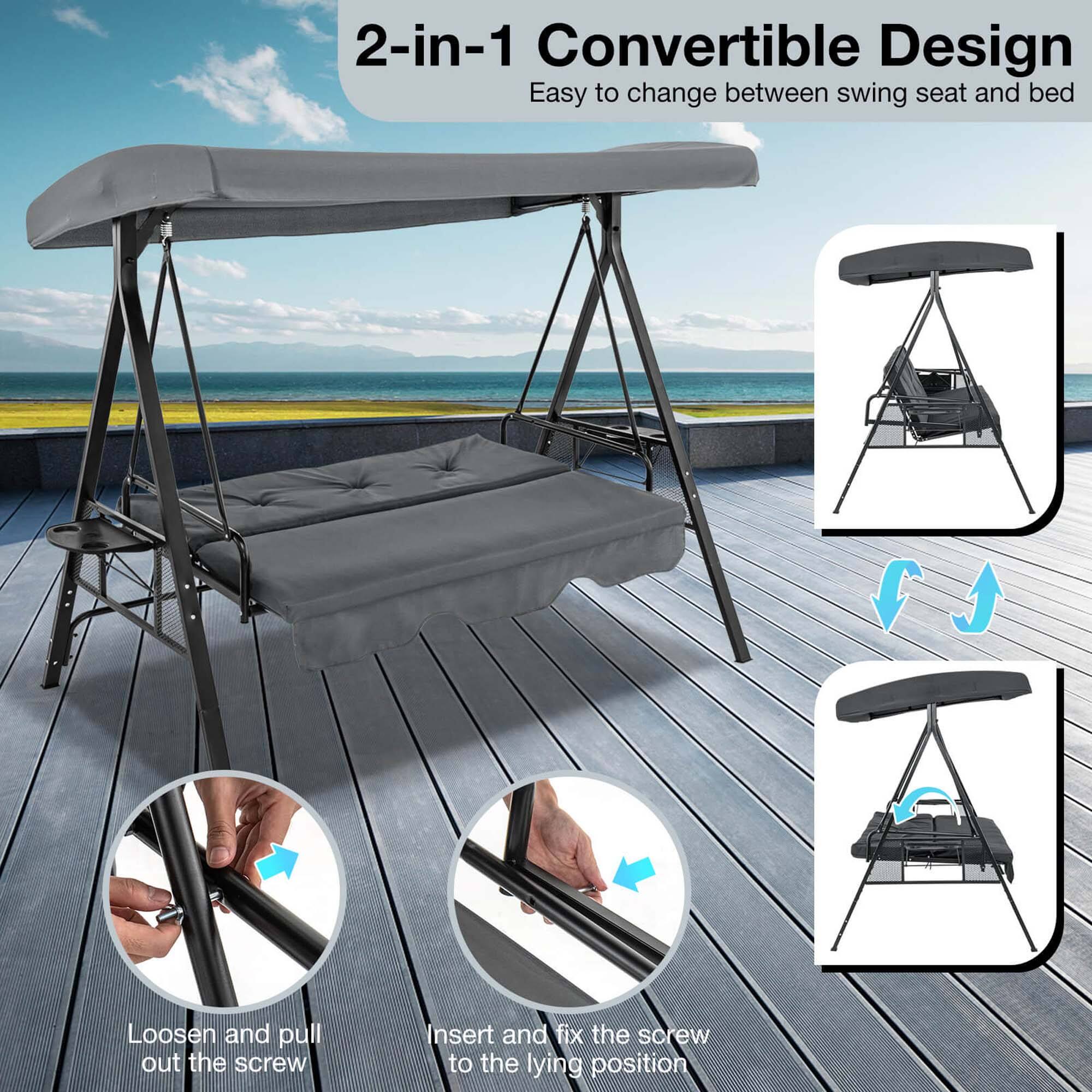 2-in-1 Convertible Design: Easy to change between swing seat and bed. Loosen and pull out the screw. Insert and screw to the lying position.
