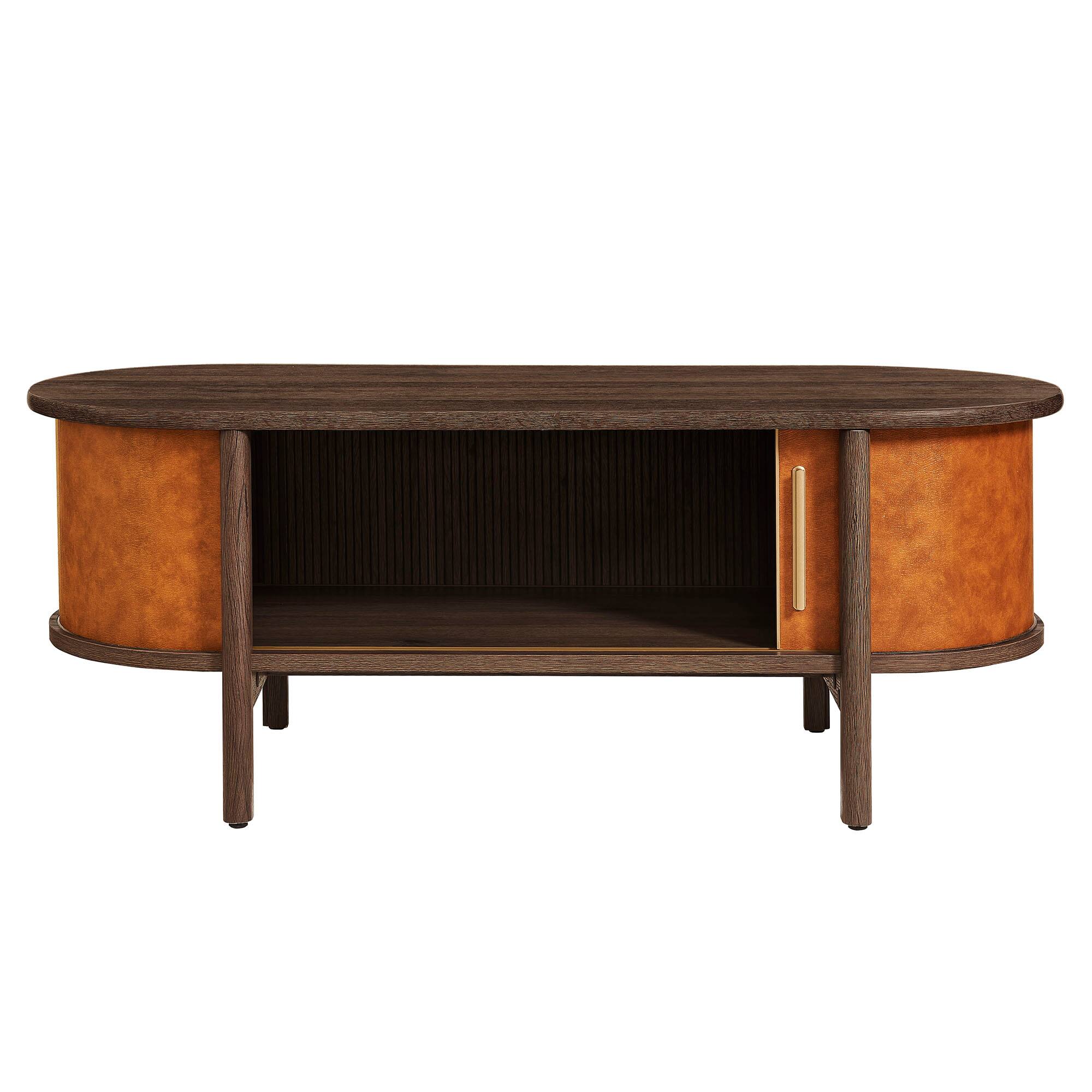Alt View 5. Modway - Coralie Curved Vegan Leather Oval Coffee Table by Modway - Walnut Tan.