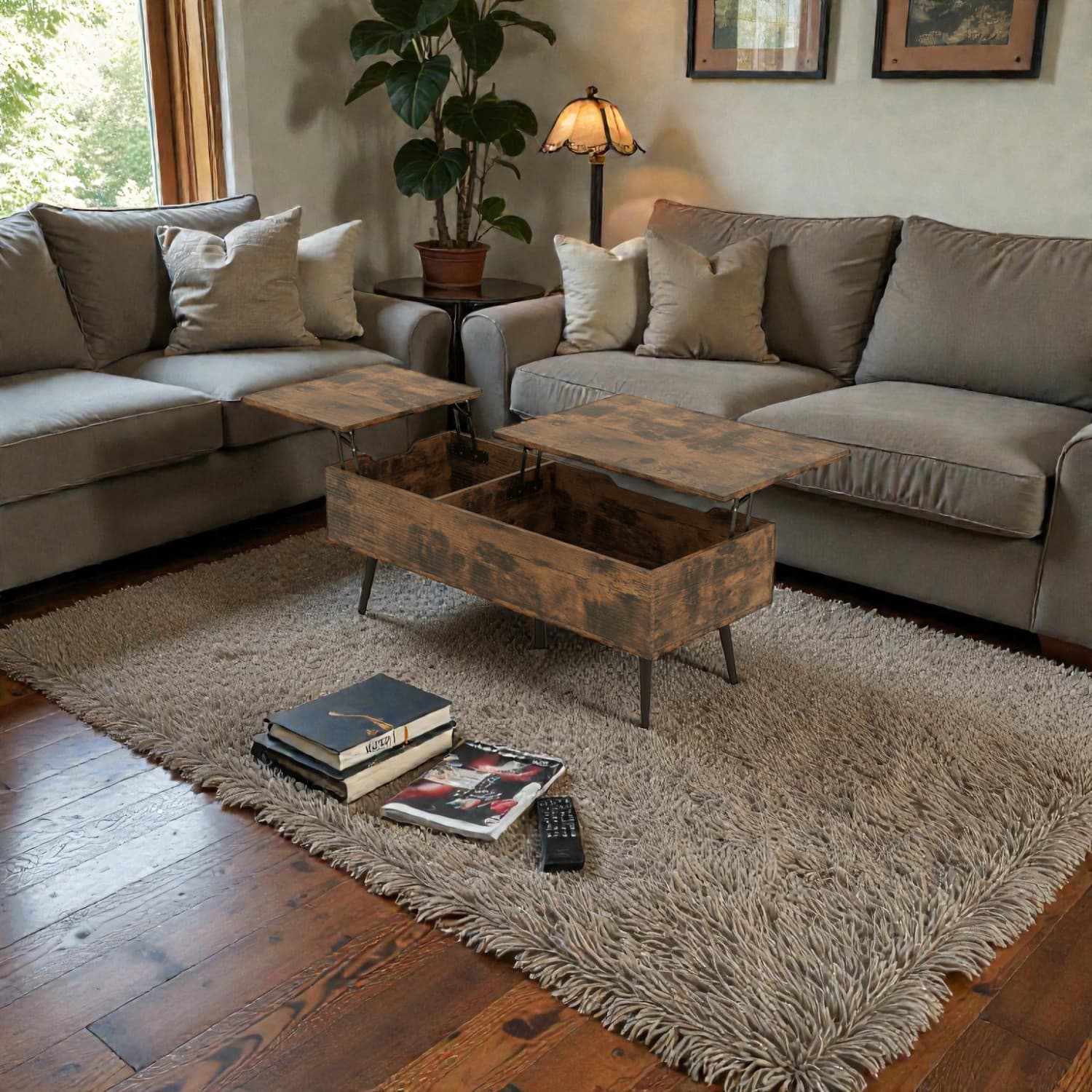 Hivvago - Modern 47" Table with Lift-Top Design and Two Secret Storage Spaces - Coffee