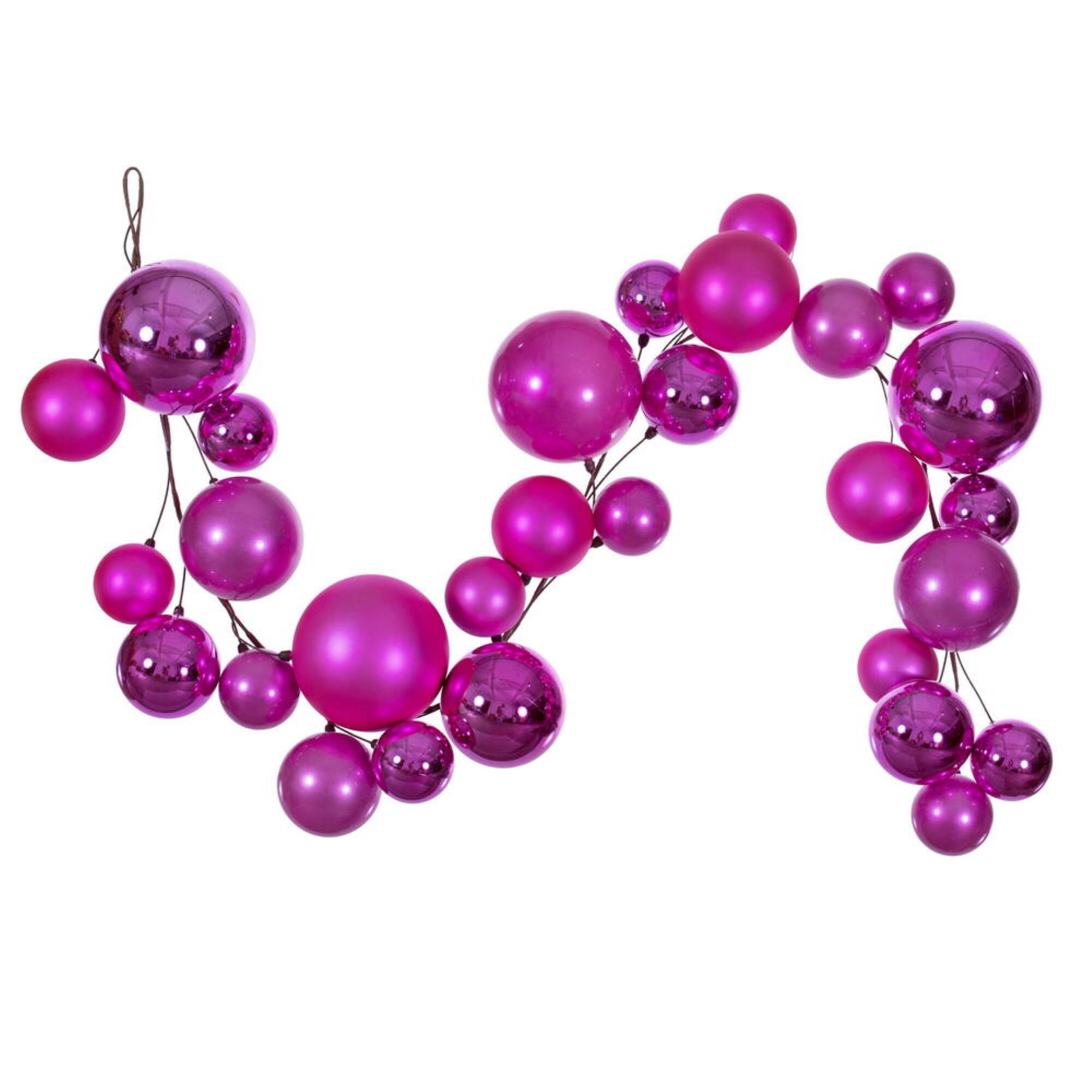 Front. Vickerman - Vickerman 6' Hot Pink Ball Branch Garland - Hot Pink.