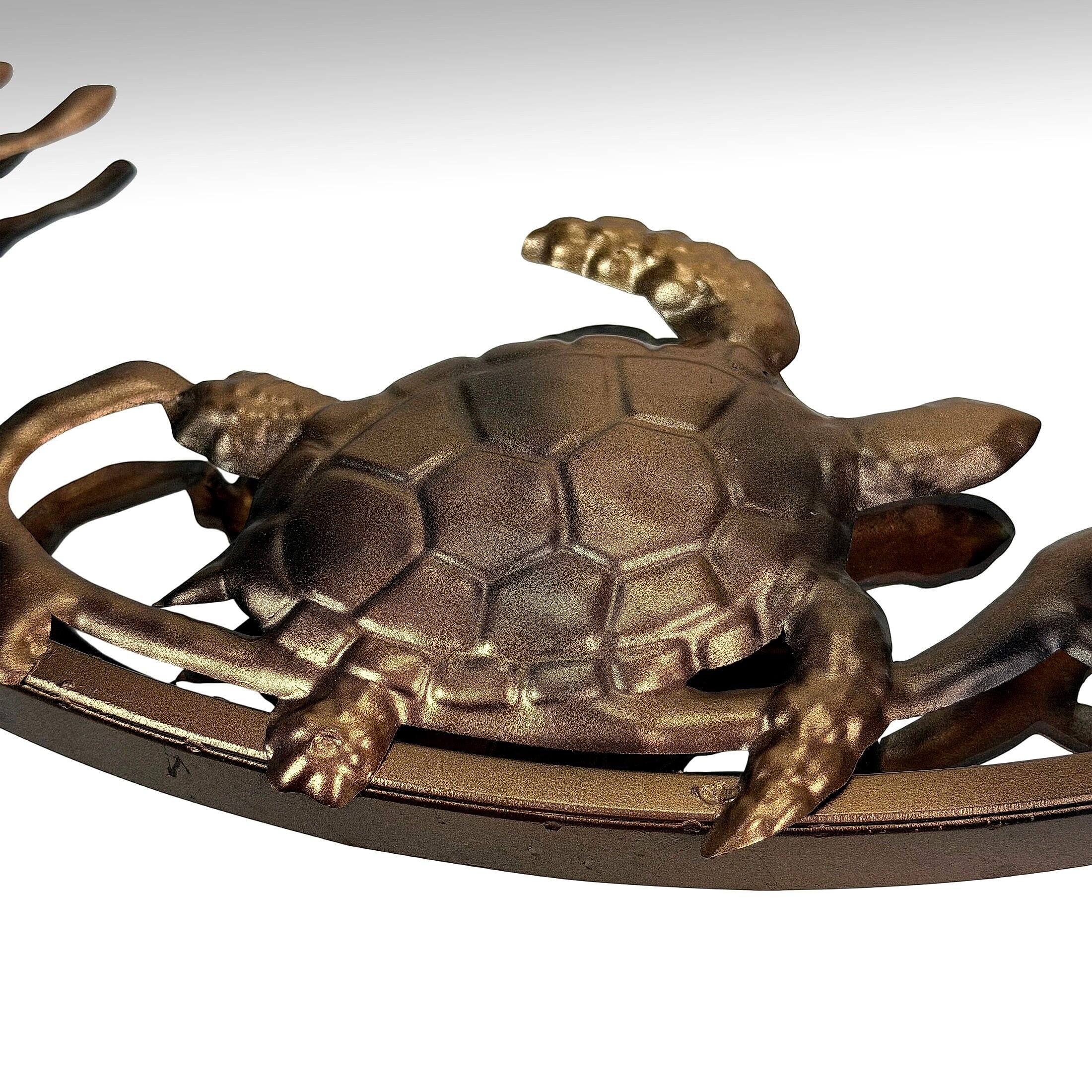 Alt View 7. Zeckos - Wall Mounted Mirror Bronze Coastal Sea Turtle Coral 20.5 in Metal Glass - Bronze.