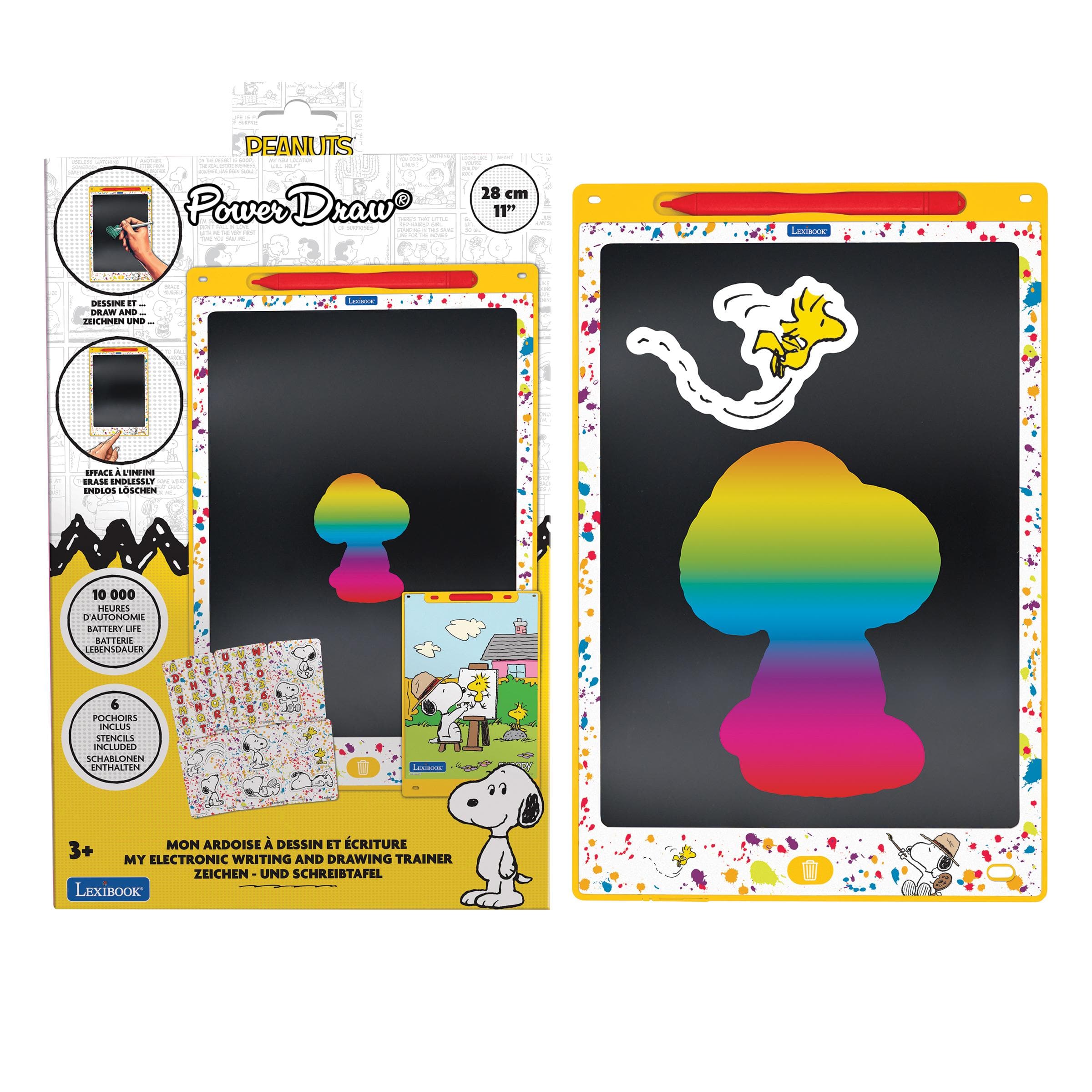 Lexibook - Snoopy 11’’ multicolor learning drawing E-ink tablet with stencils