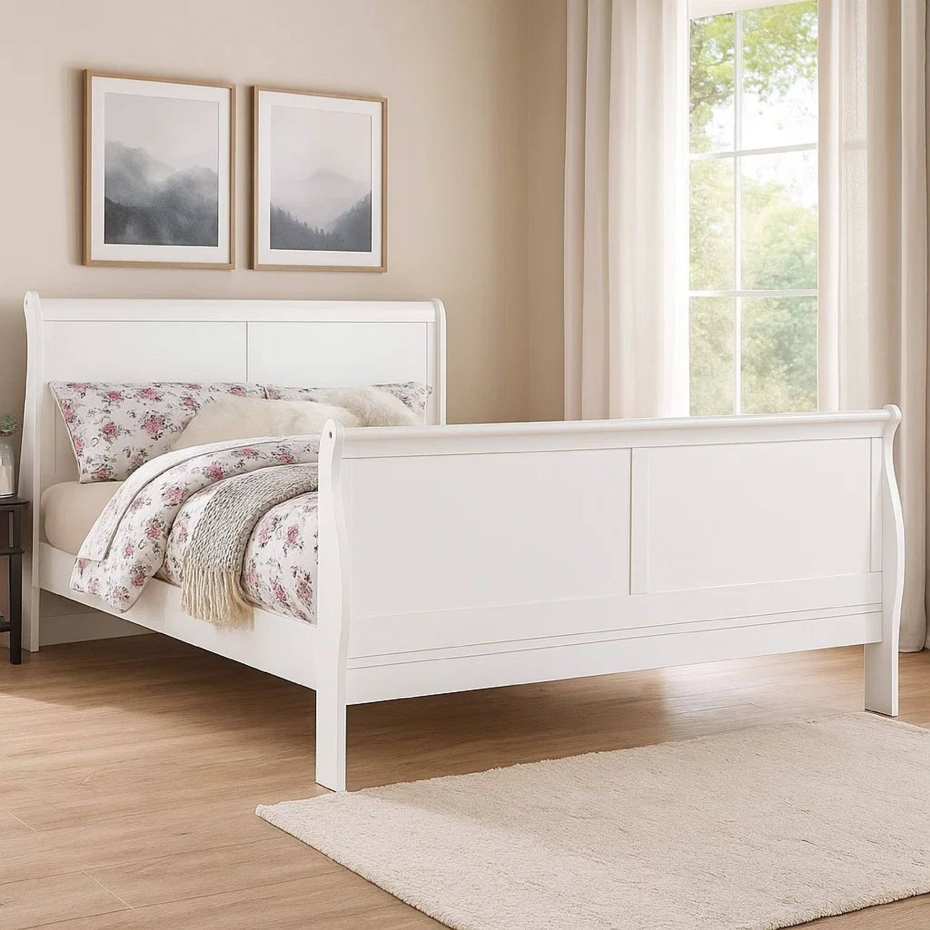 Alt View 6. Manhattan Lane - Transitional Panel Design Sleigh Twin Size Bed, White - White.