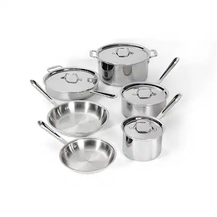 Front. All Clad - All-Clad 10pc Stainless Steel Cookware, 3-Ply Bonded, Silver - Silver.