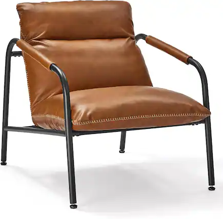 Front. Songmics Home - SONGMICS HOME Collection –Caramel Brown Metal-Framed Accent Armchair with Synthetic Leather and Stitching - Brown.