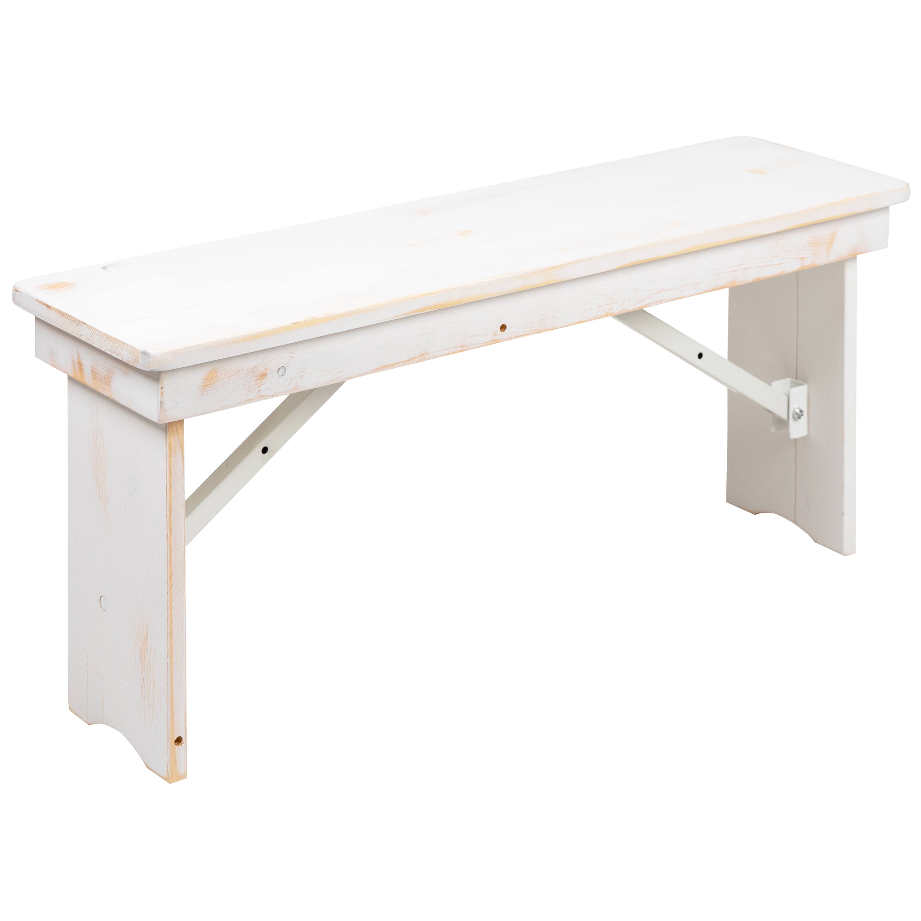 Front. Alamont Home - HERCULES Series 40" x 12" Solid Pine Folding Farm Bench - Antique Rustic White.