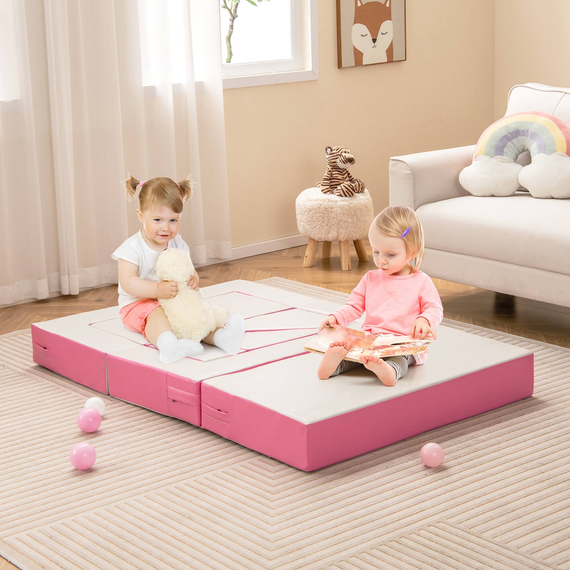 Alt View 4. Costway - Costway Children Modular 6-Piece Combination Sofa Set with PU Leather Cover for Playroom - Pink.