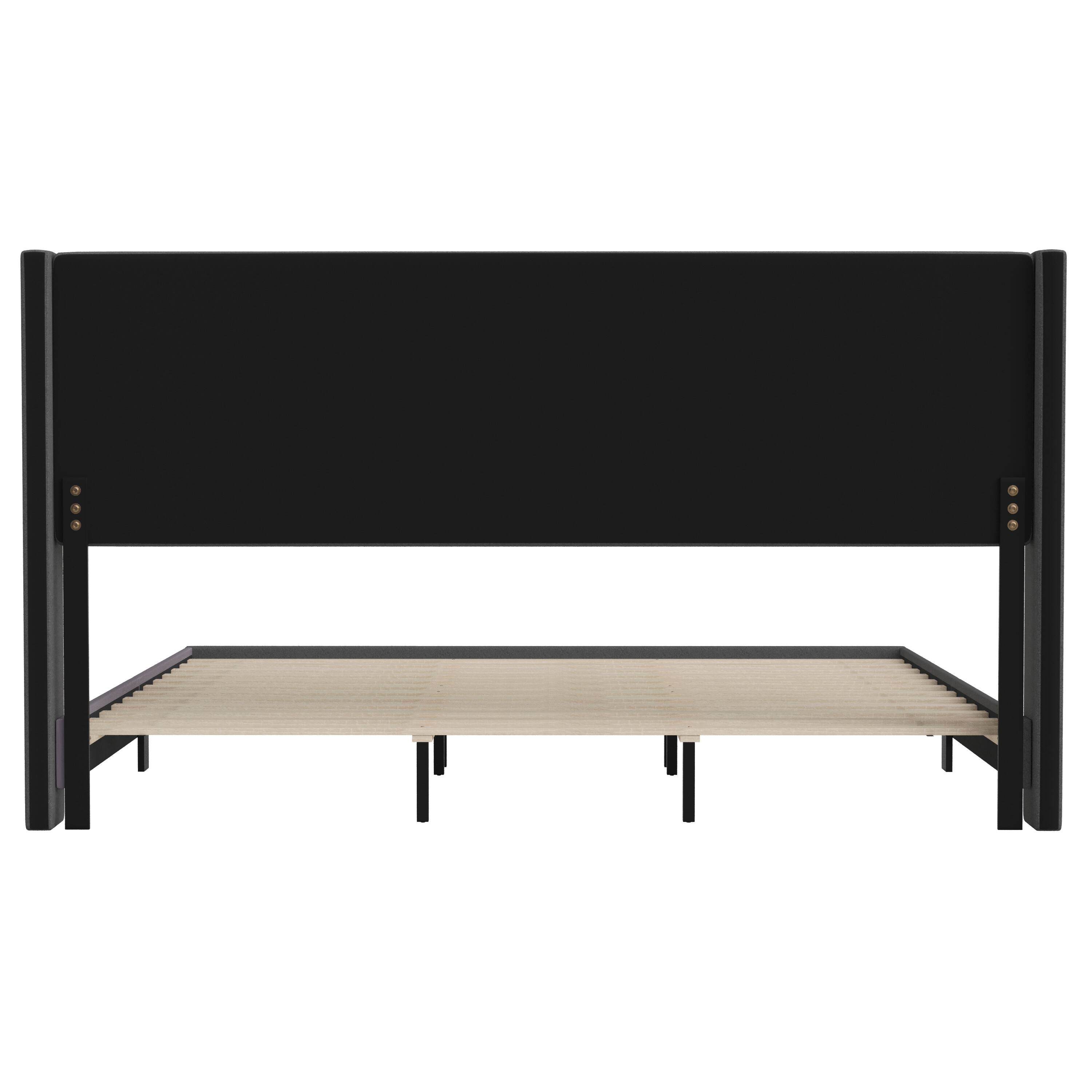 Alt View 7. Emma + Oliver - Upholstered Platform Bed with Wingback Headboard - Charcoal.