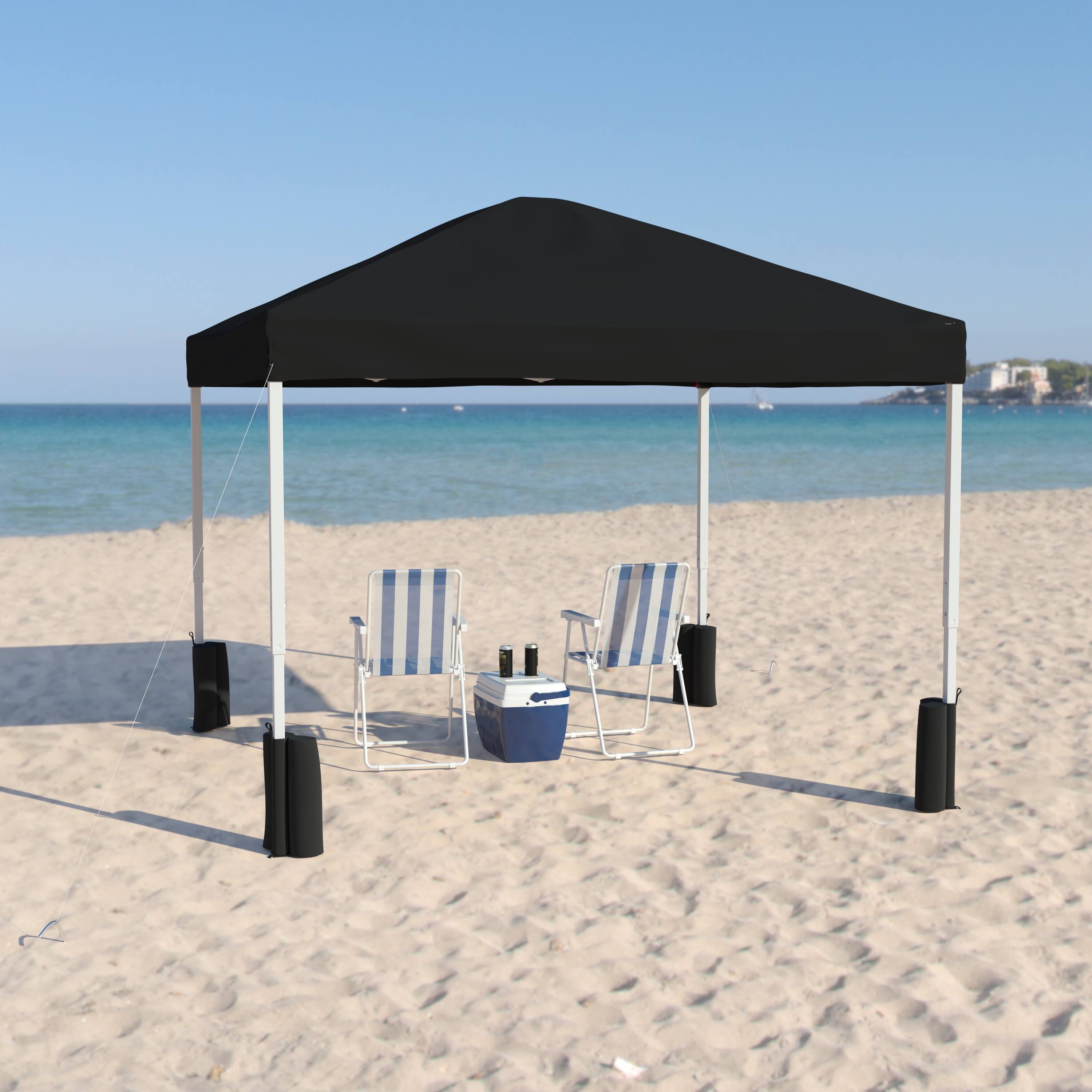 Alt View 3. Emma + Oliver - Ukko 10'x10'  Weather Resistant, UV Coated Pop Up Canopy Tent with Sandbags and Wheeled Case - Black.