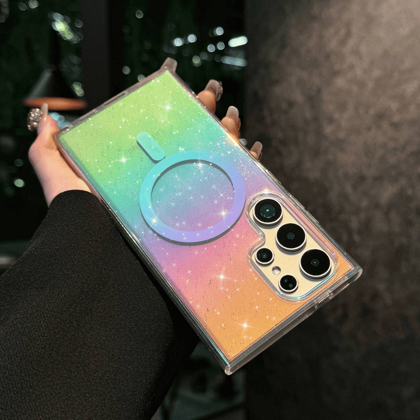 UUCOVER - For Samsung Galaxy S24 Ultra Glitter Magnetic Case, Compatible with Magsafe, Colorful Gradient Bling Transparent Cover - C