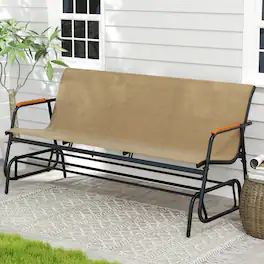 Costway - Patio Glider Bench for 3 Swing Gliding Loveseat with Curved Teak Armrests for Porch - Brown