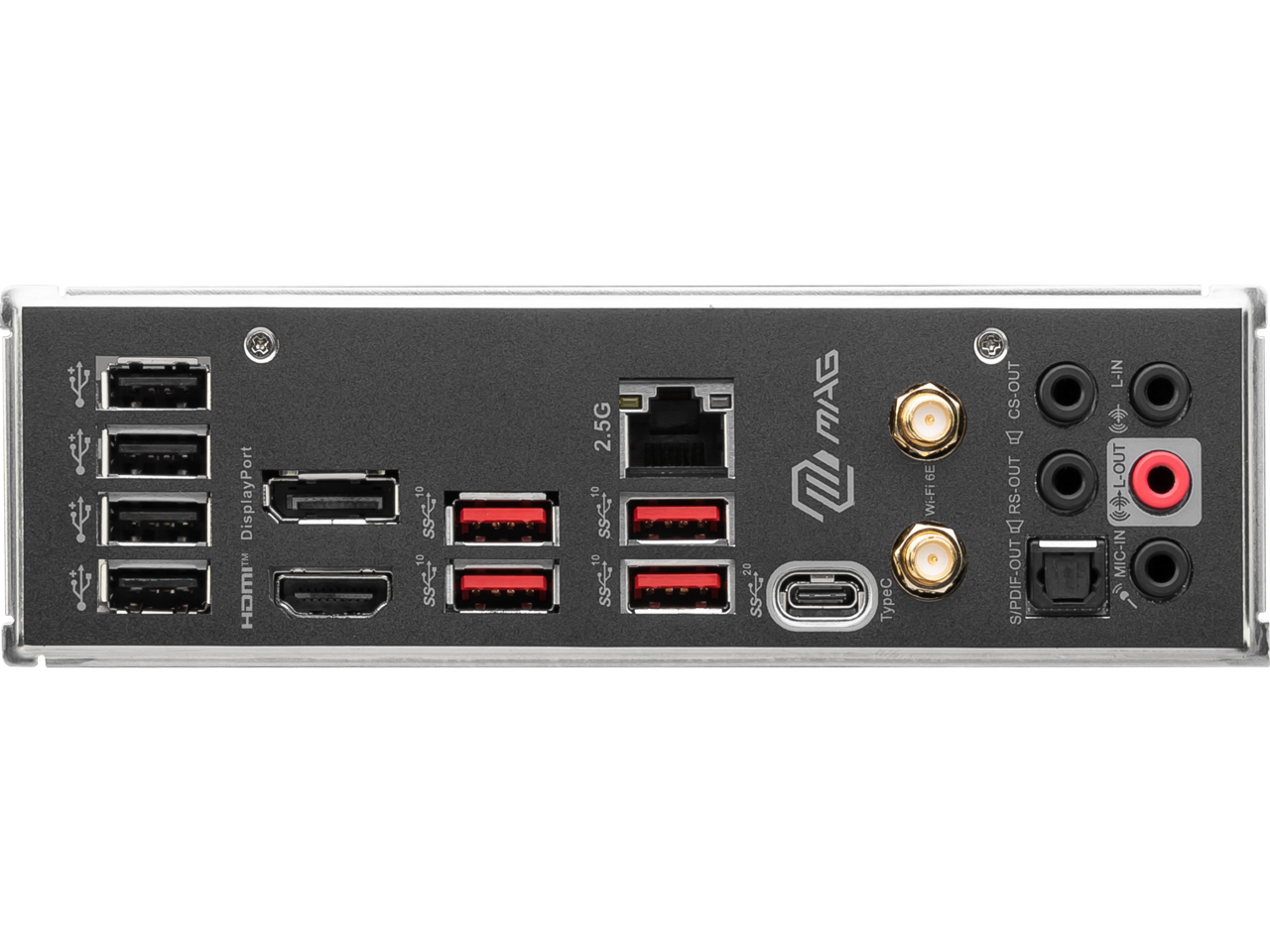 DisplayPort HDMI sse1 sse1 2.5G sse sse1 sse2 MMAG MAG TypeC 6E Wi-Fi CS-OUT RS-OUT S/PDIF-OUT L-IN L-OUT MIC-IN