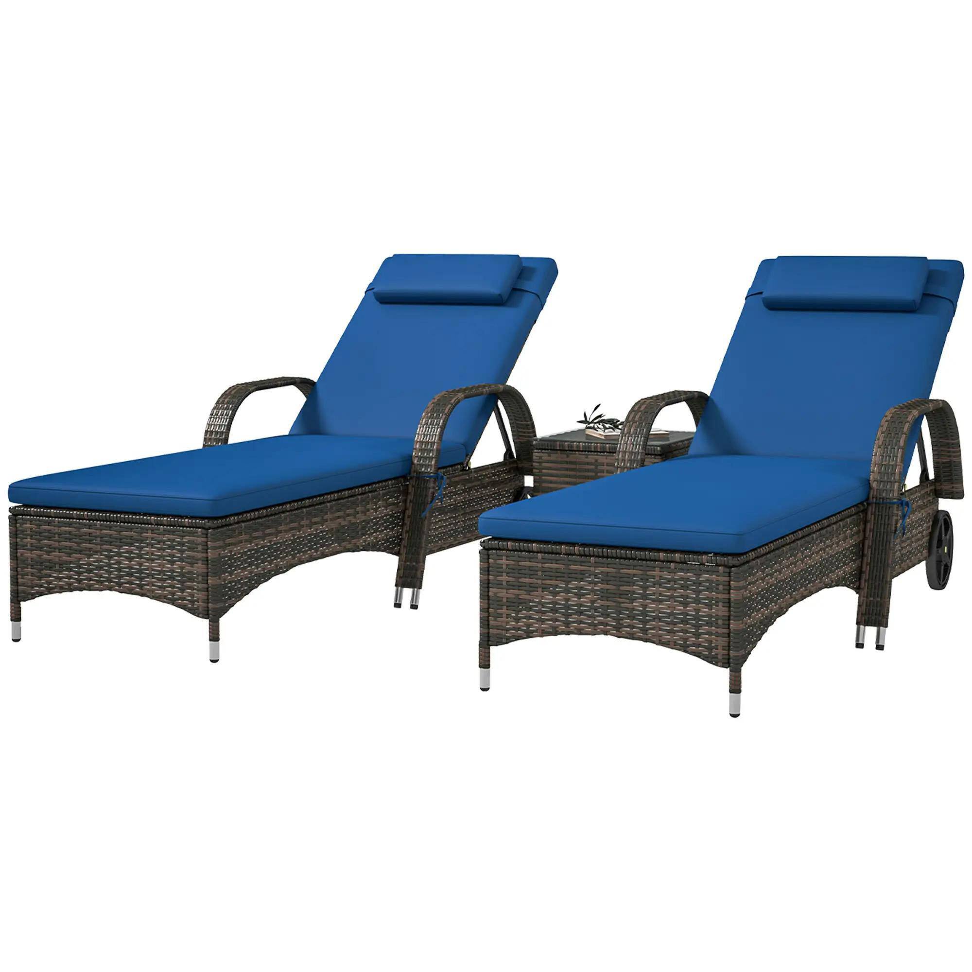 Front. Spaco - Spaco 2PCS Patio Chaise Lounge,Adjustable PE Rattan,Cushioned,Weatherproof - Blue.