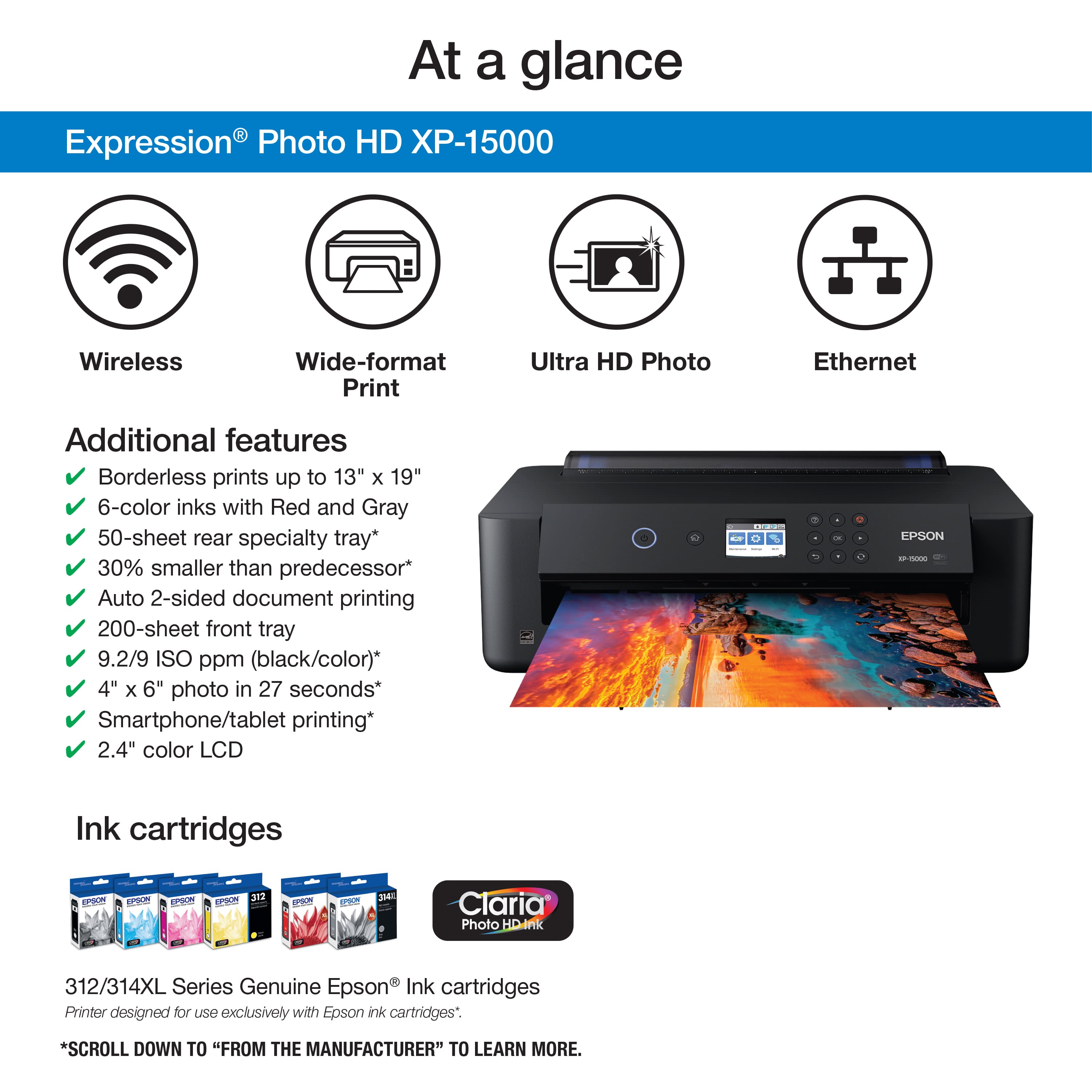 Epson Expression Photo HD XP-15000 Wireless Printer Black C11CG43201 ...